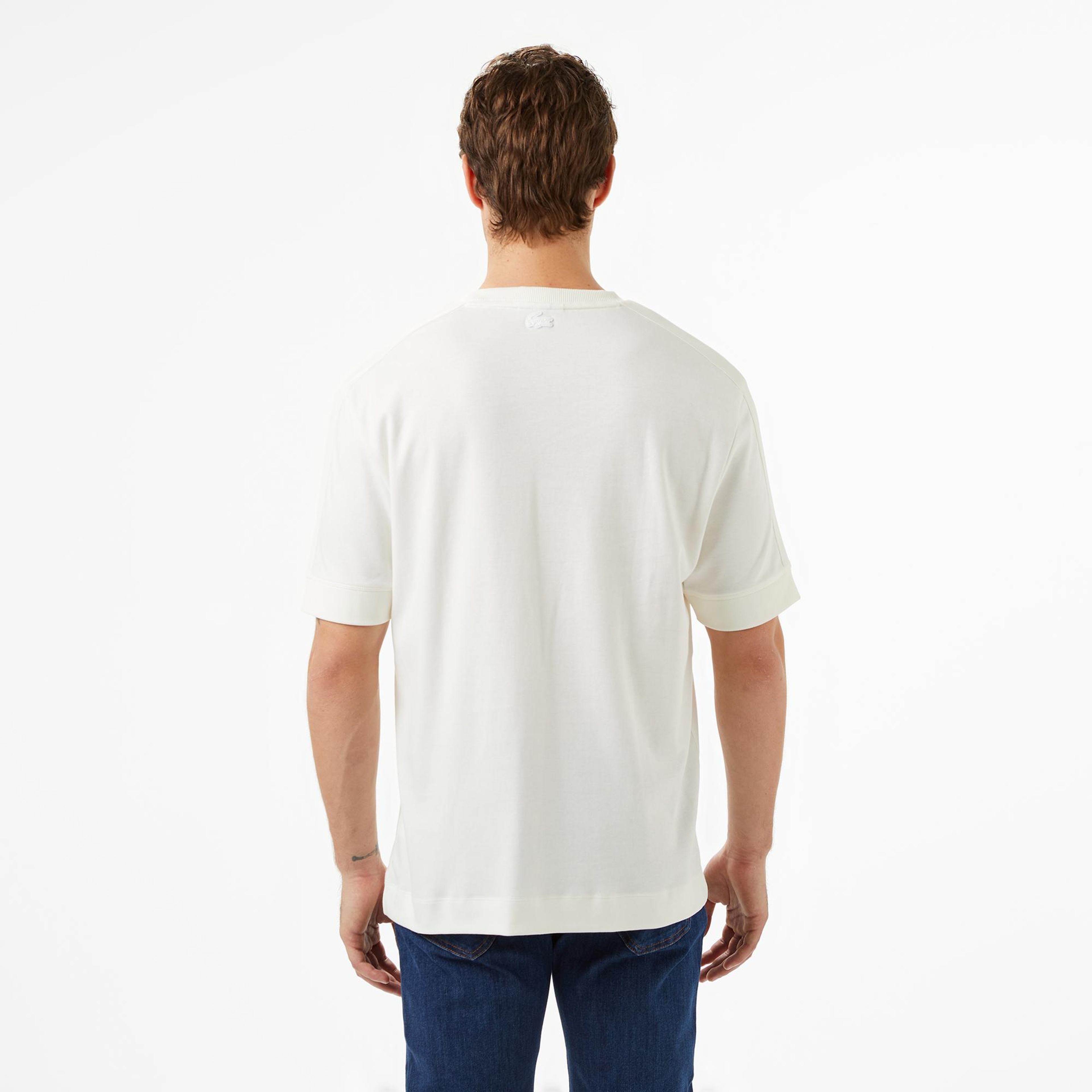 Lacoste Erkek Loose Fit Bisiklet Yaka Baskılı Beyaz T-Shirt
