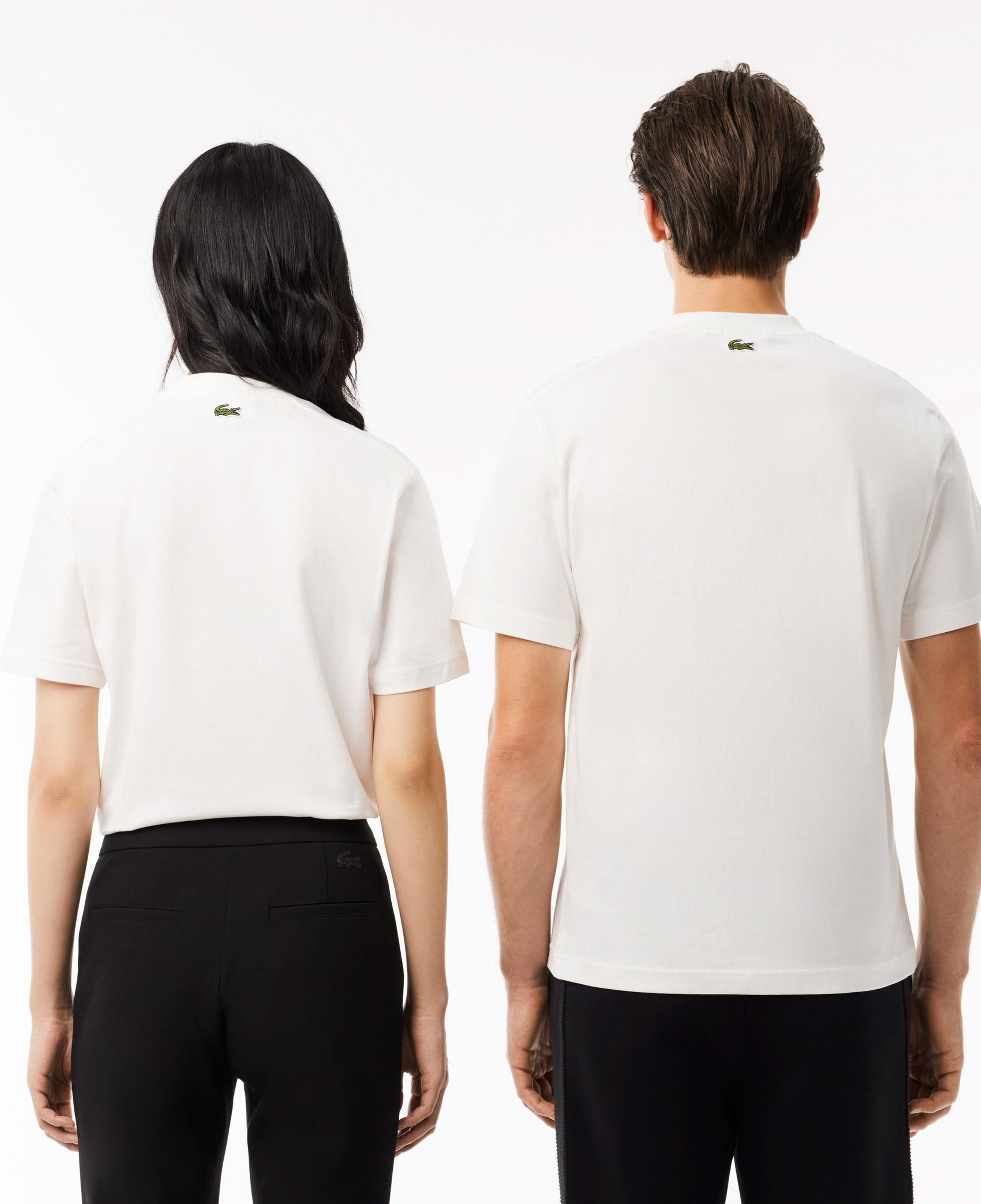 Unisex Bisiklet Yaka Baskılı Beyaz T-Shirt