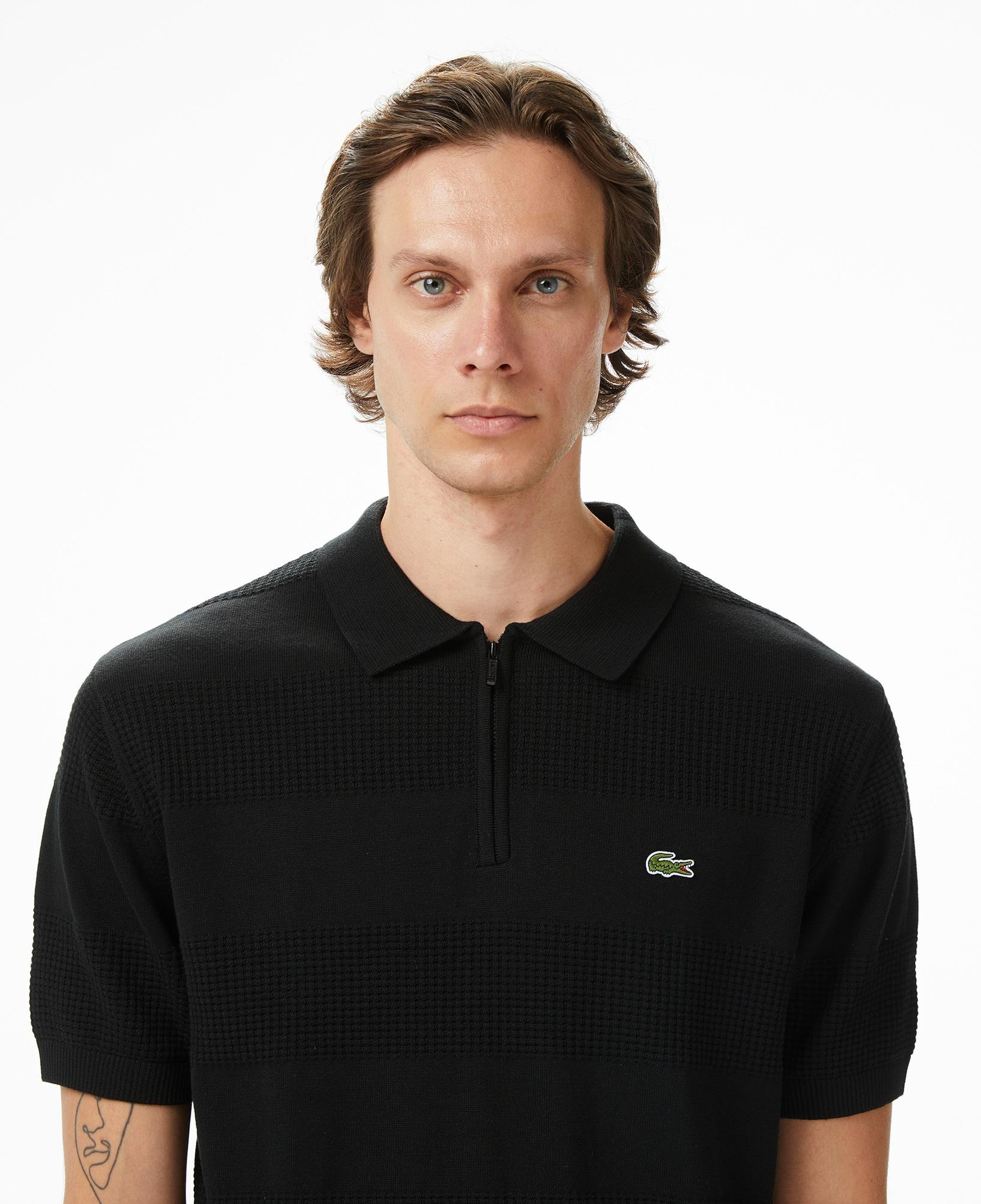 Erkek Classic Fit Kısa Kollu Polo Yaka Çizgili Siyah Triko