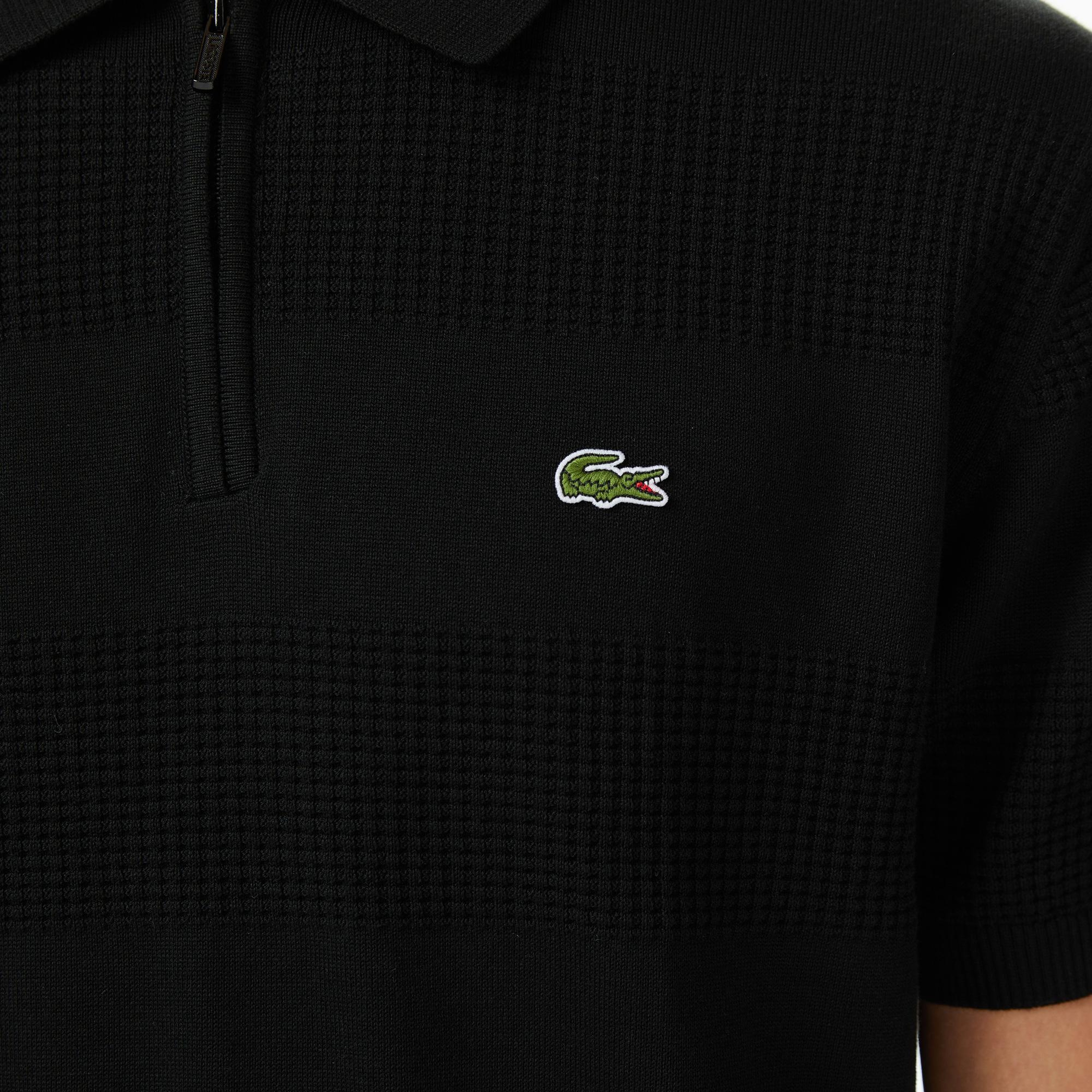 Erkek Classic Fit Kısa Kollu Polo Yaka Çizgili Siyah Triko