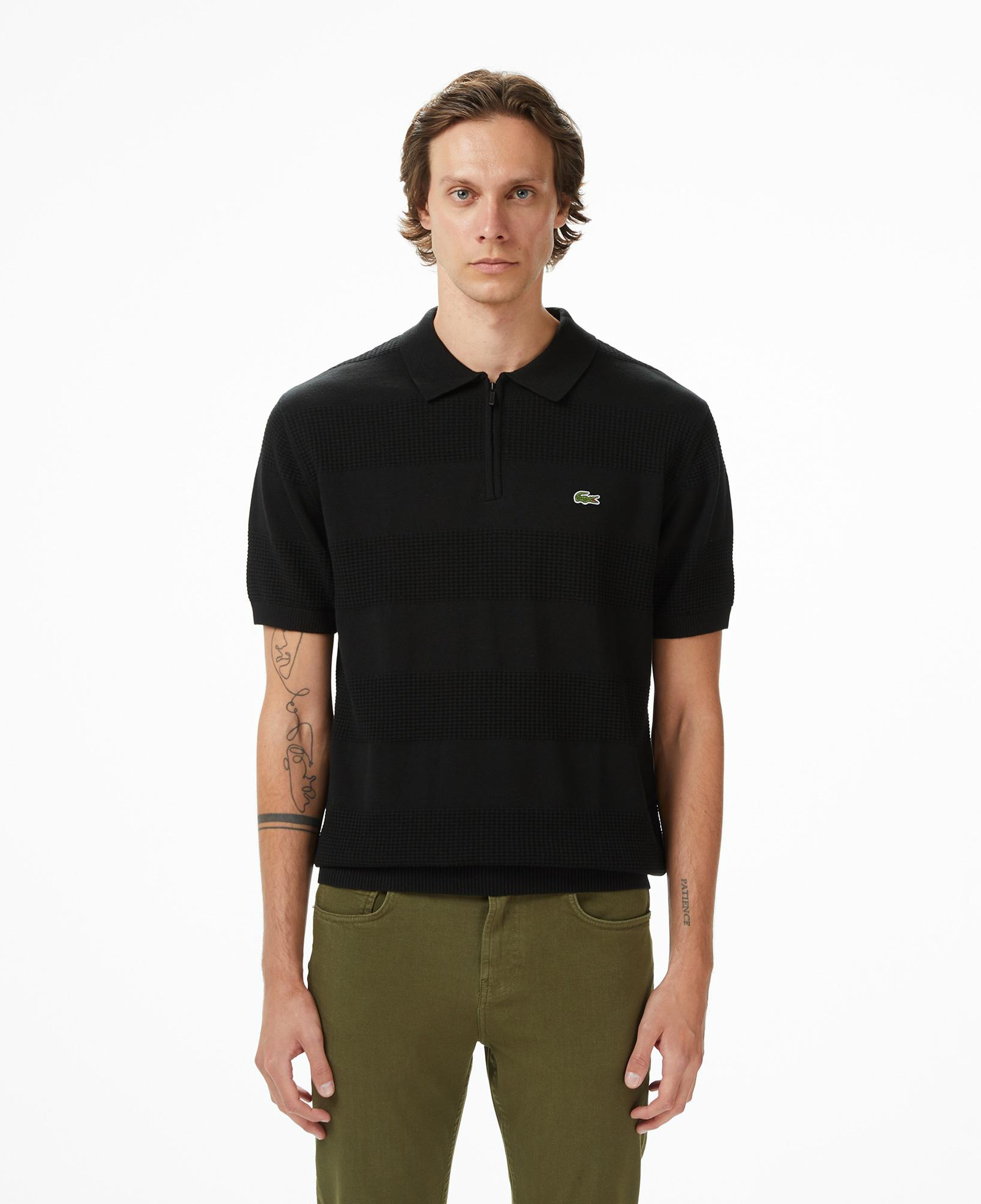 Erkek Classic Fit Kısa Kollu Polo Yaka Çizgili Siyah Triko