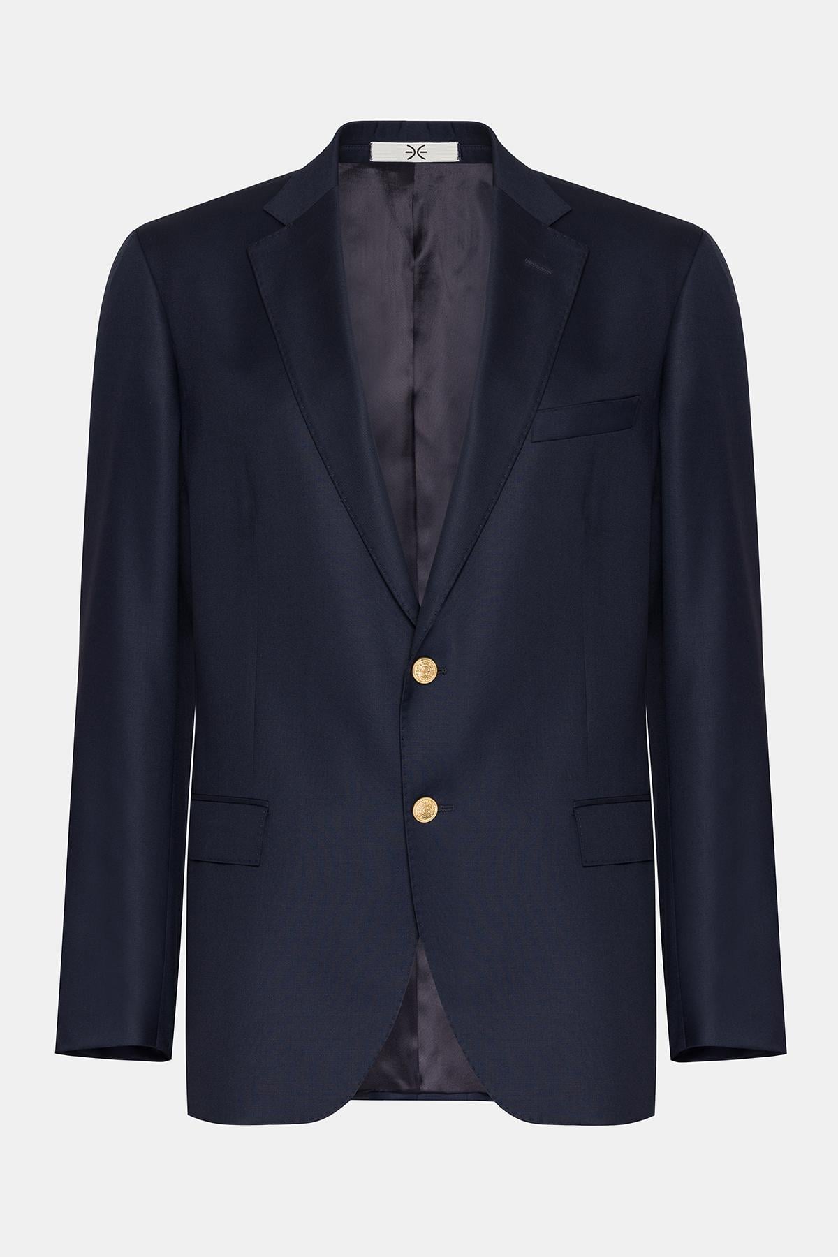 Erkek Lacivert Mono Yaka Yün Delfino Blazer Ceket