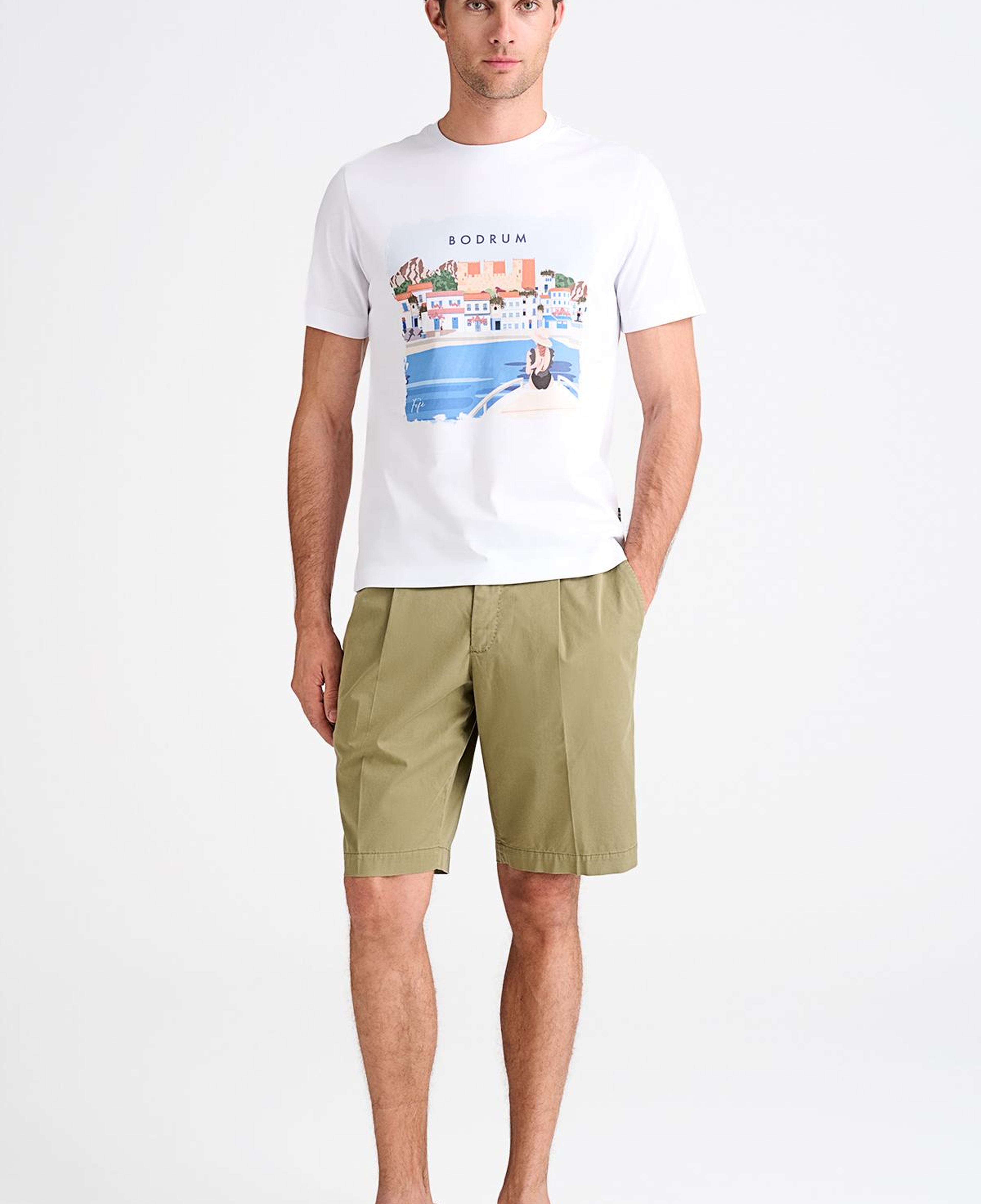 Erkek Beyaz Bodrum Desenli T-Shirt