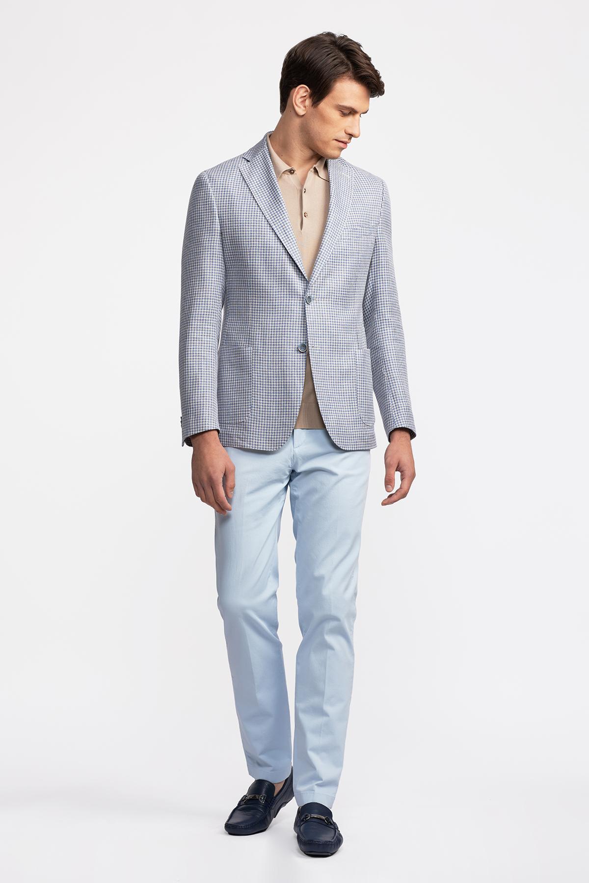 Erkek Mavi Vitale Barberis Keten İpek Karışımlı Casual Ceket
