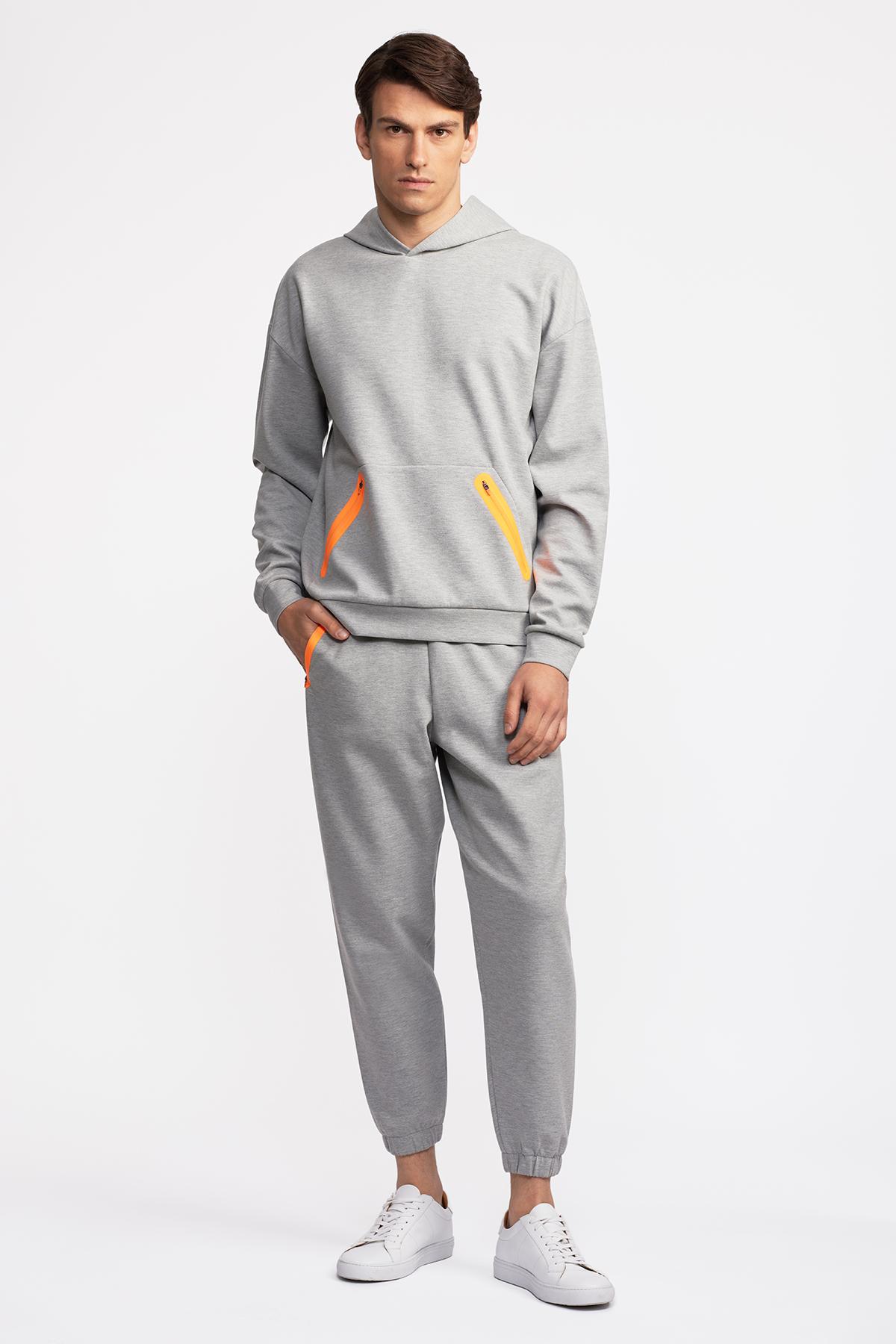 Erkek Gri Activewear Kapüşonlu Sweatshirt