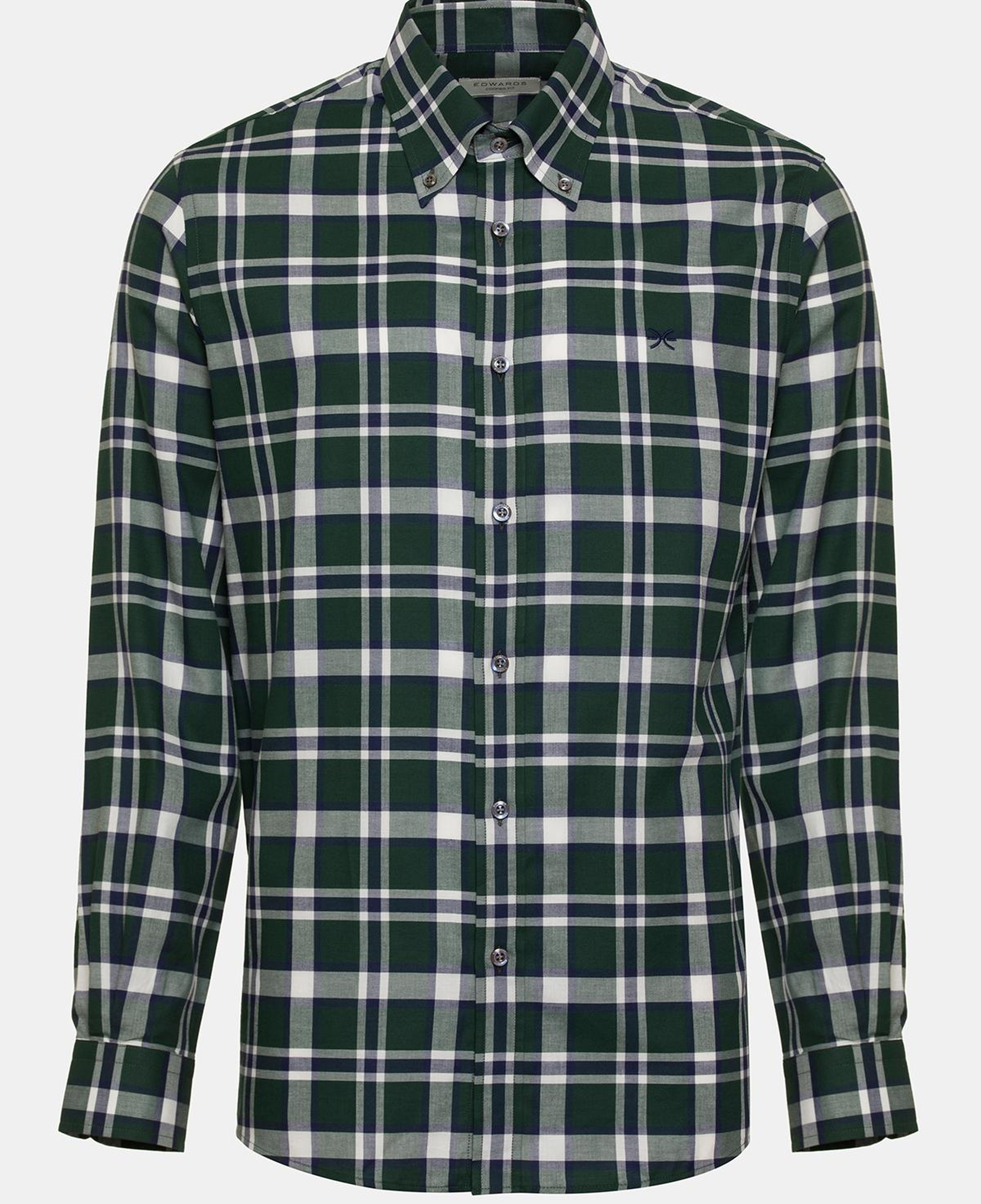 Erkek Yeşil Cooper Fit Düğmeli Yaka Organik Pamuklu Ekoseli Flannel Gömlek