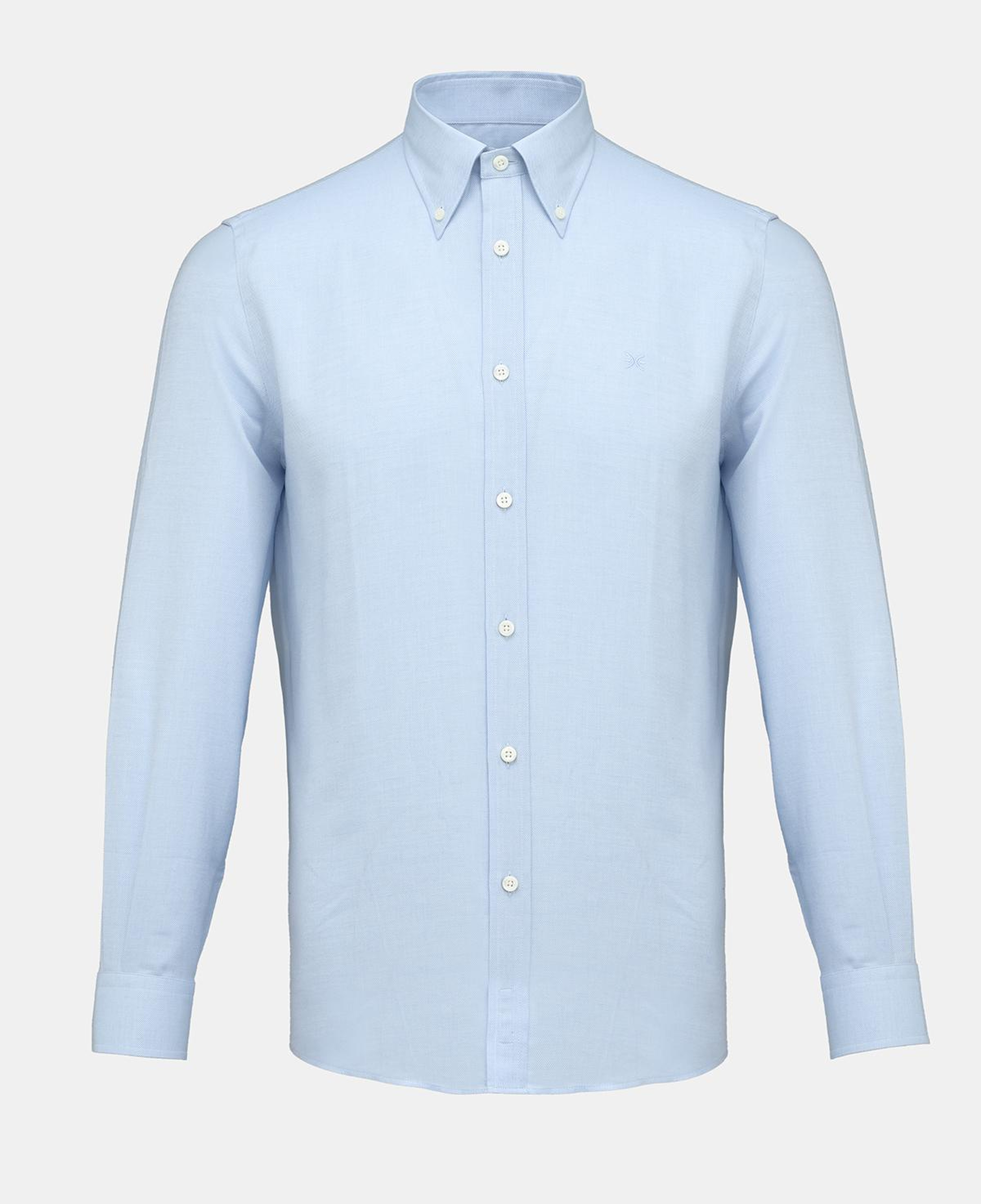 Erkek Mavi Cooper Fit Düğmeli Yaka Kaşmir Karışımlı Flannel Spor Gömlek