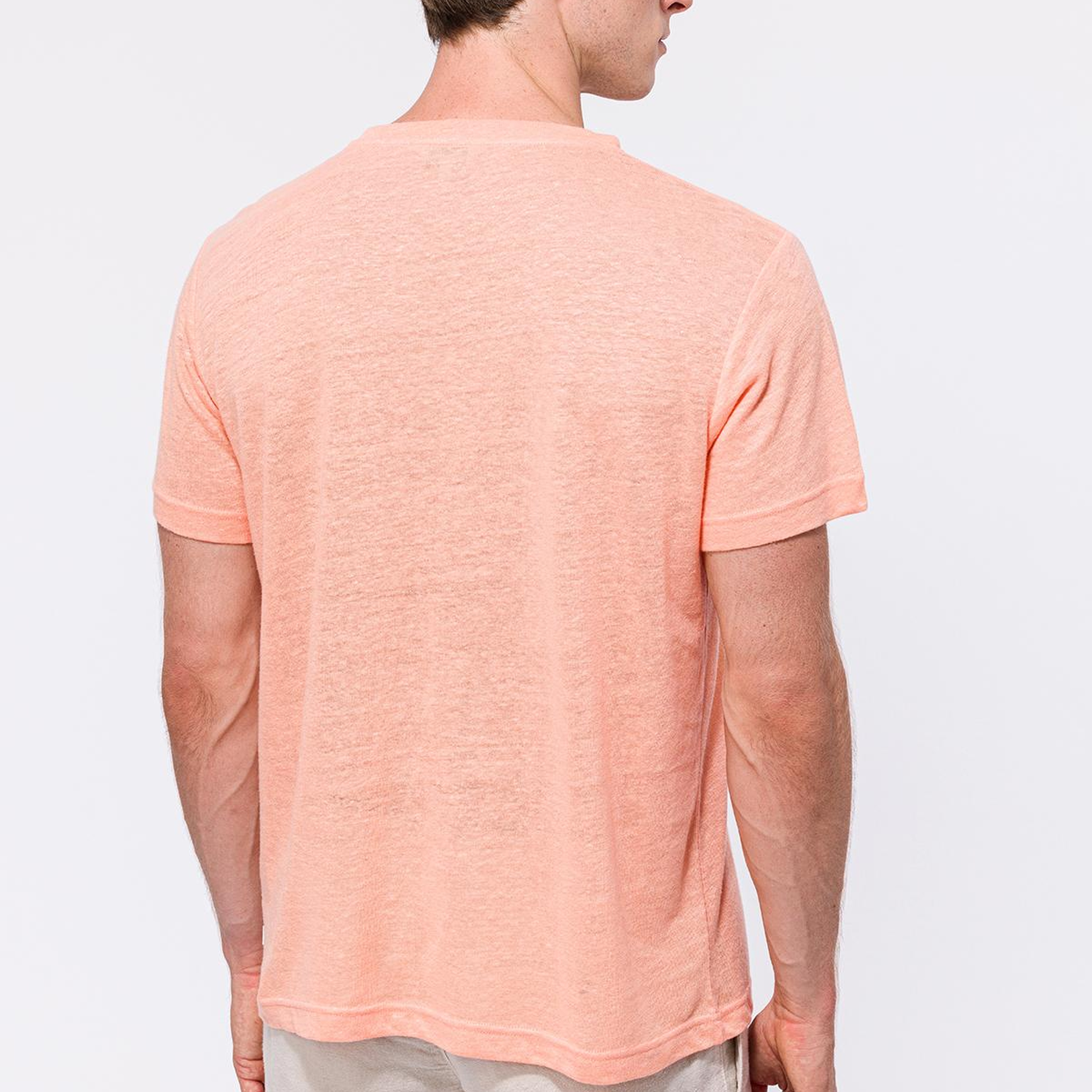 Erkek Pembe Bisiklet Yaka Keten T-Shirt