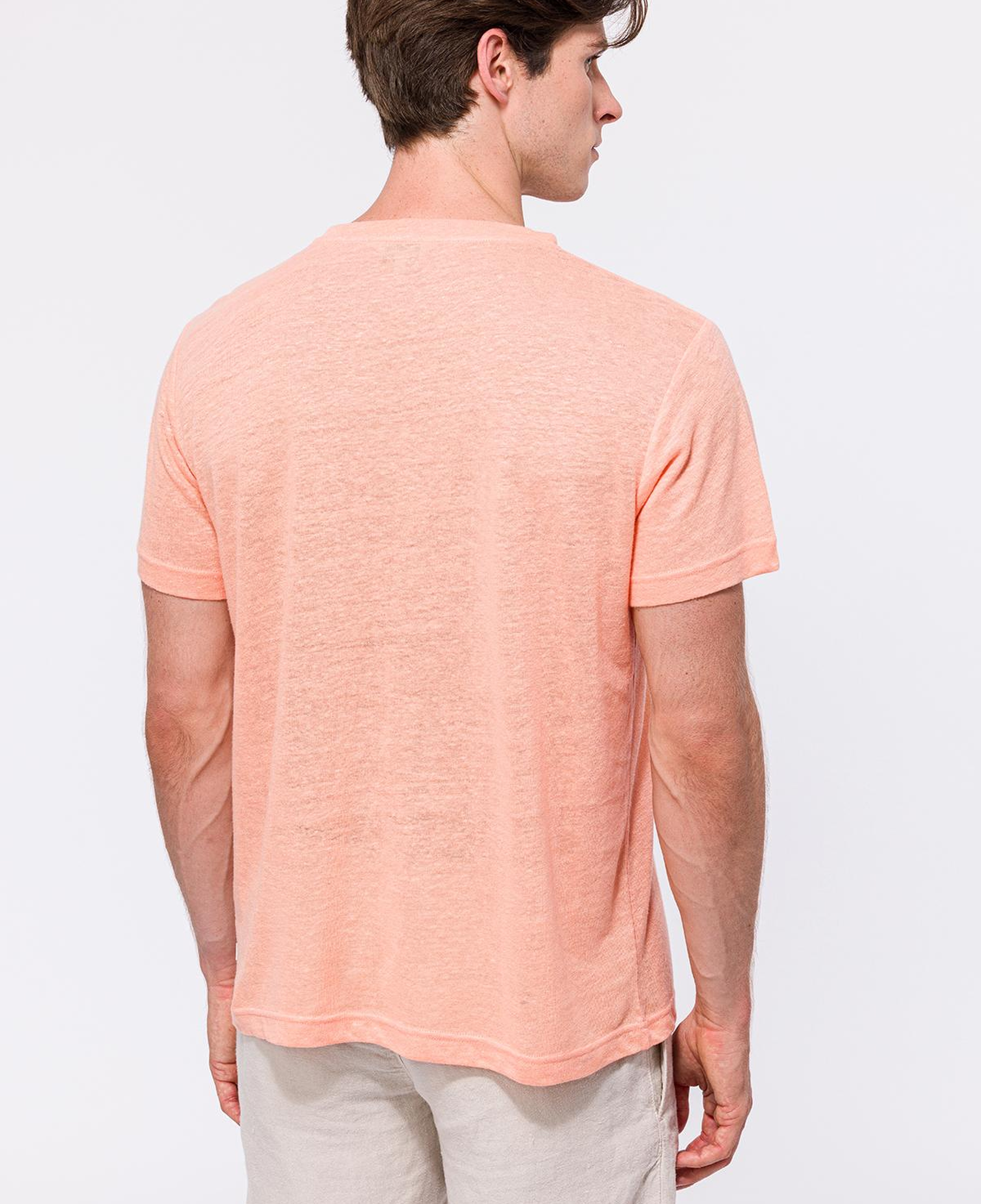 Erkek Pembe Bisiklet Yaka Keten T-Shirt