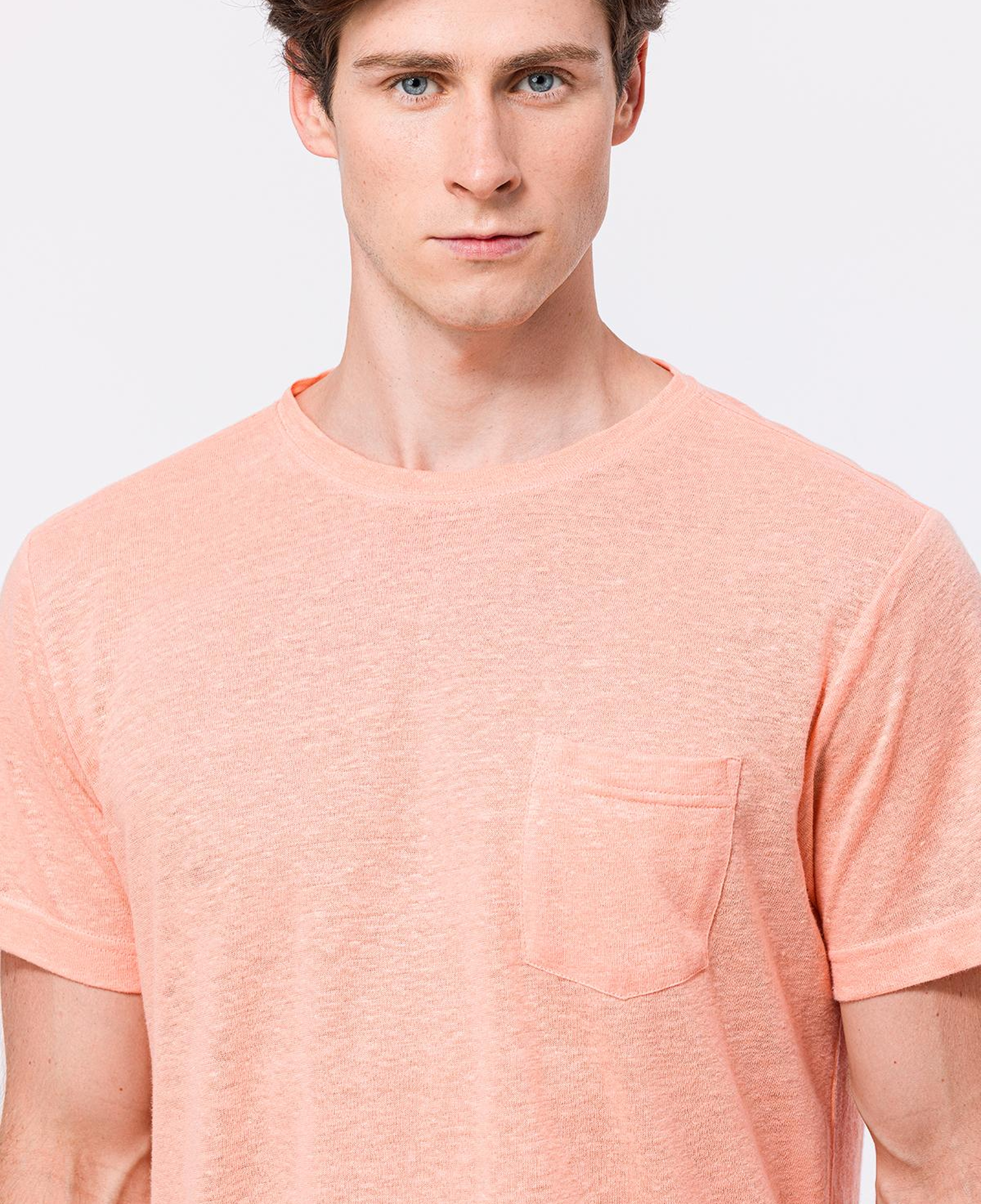 Erkek Pembe Bisiklet Yaka Keten T-Shirt
