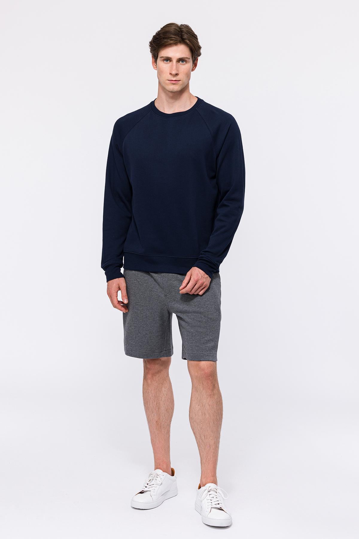 Erkek Lacivert Bisiklet Yaka Organik Pamuklu Sweatshirt
