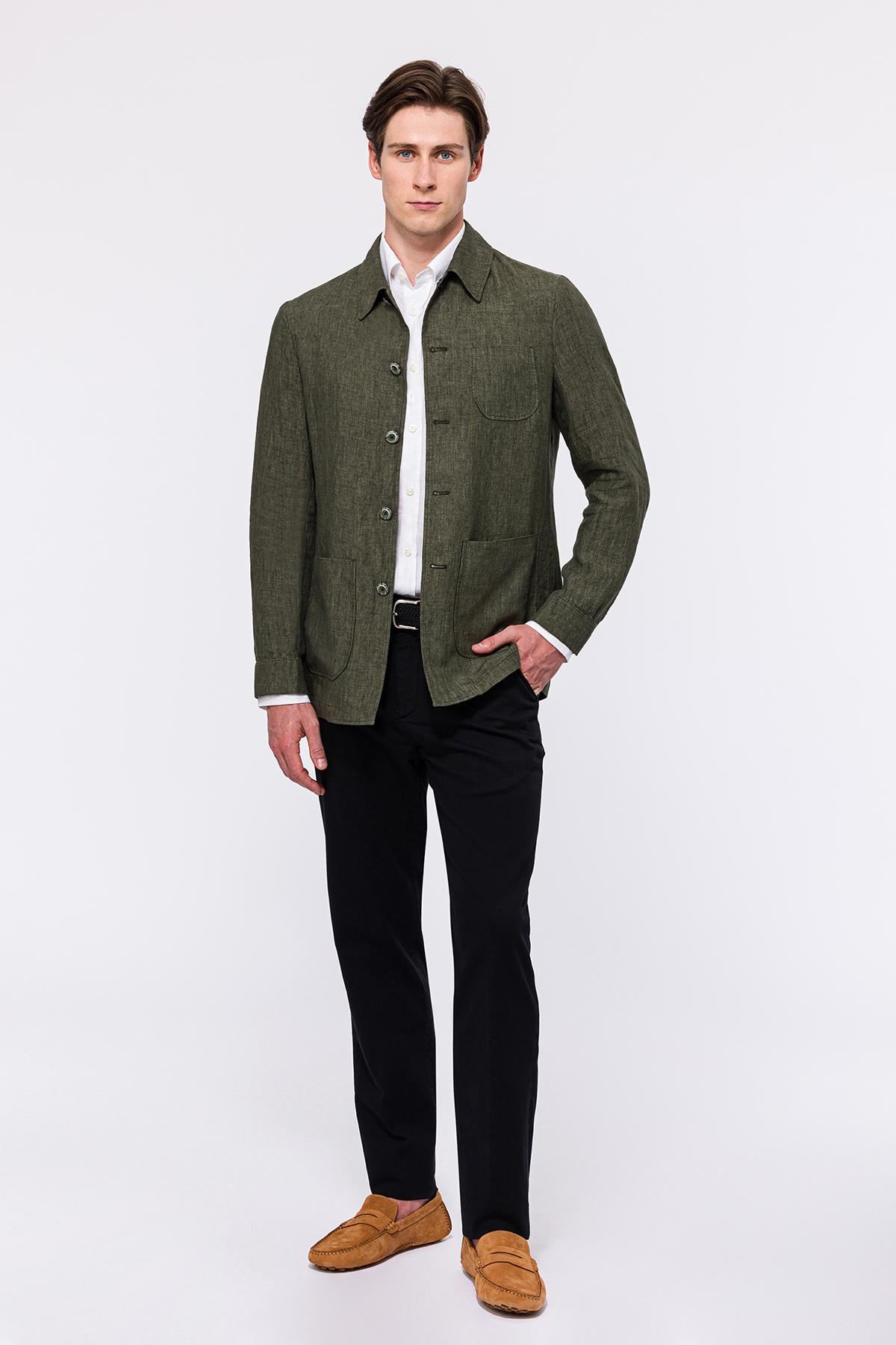 Erkek Haki Leomaster Casual Keten Ceket