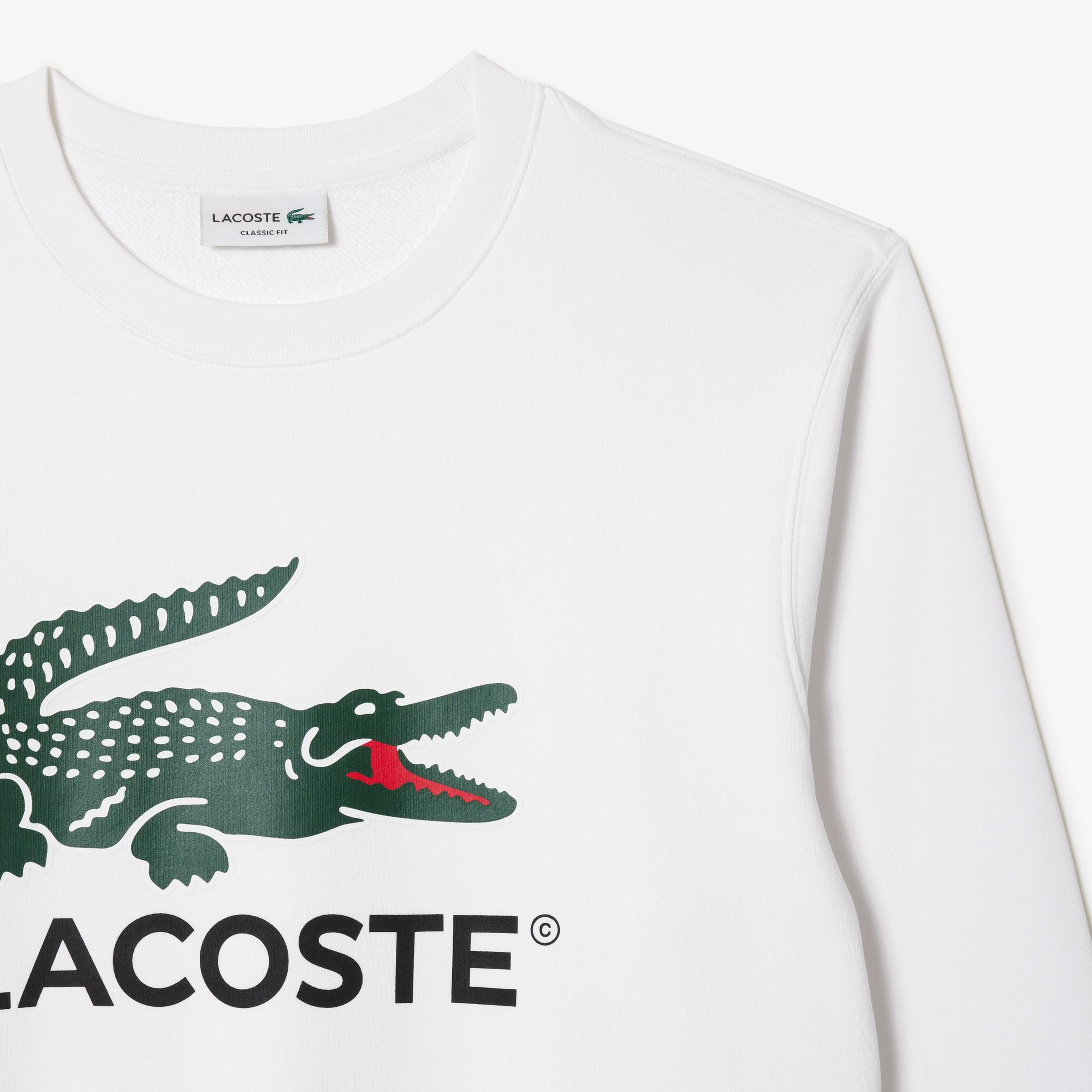 Erkek Classic Fit Bisiklet Yaka Baskılı Beyaz Sweatshirt