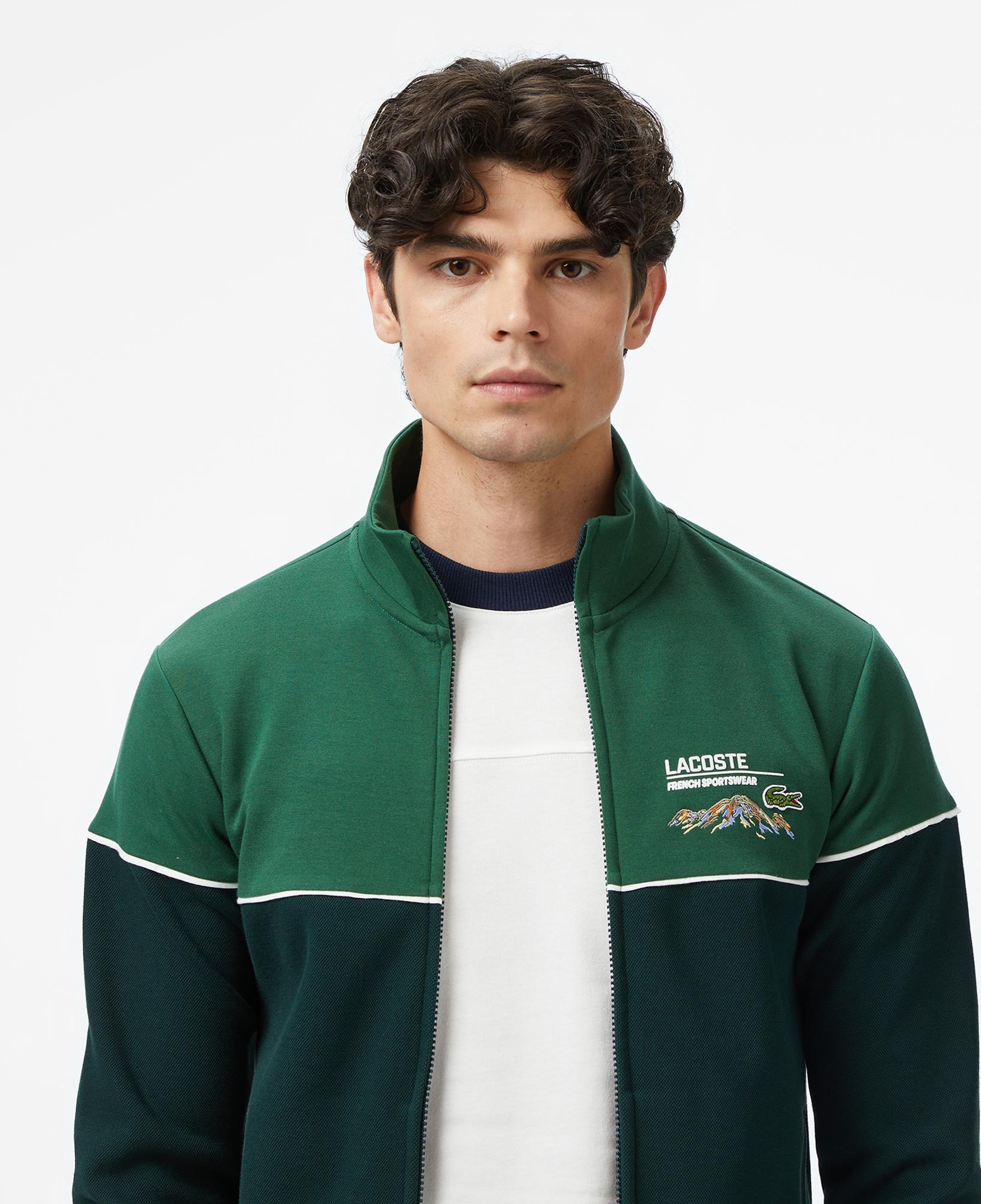 Erkek Slim Fit Fermuarlı Renk Bloklu Yeşil Sweatshirt