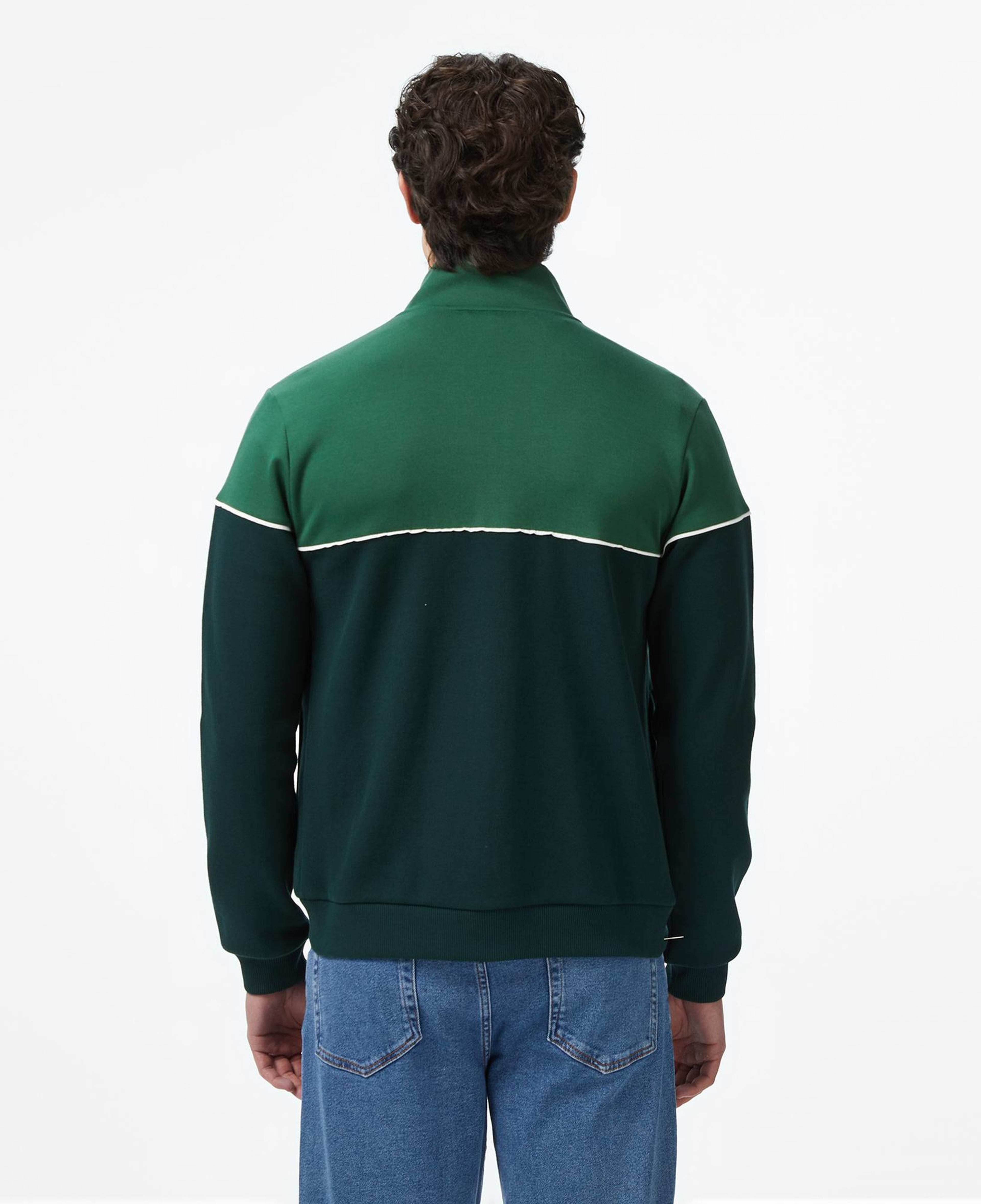 Erkek Slim Fit Fermuarlı Renk Bloklu Yeşil Sweatshirt