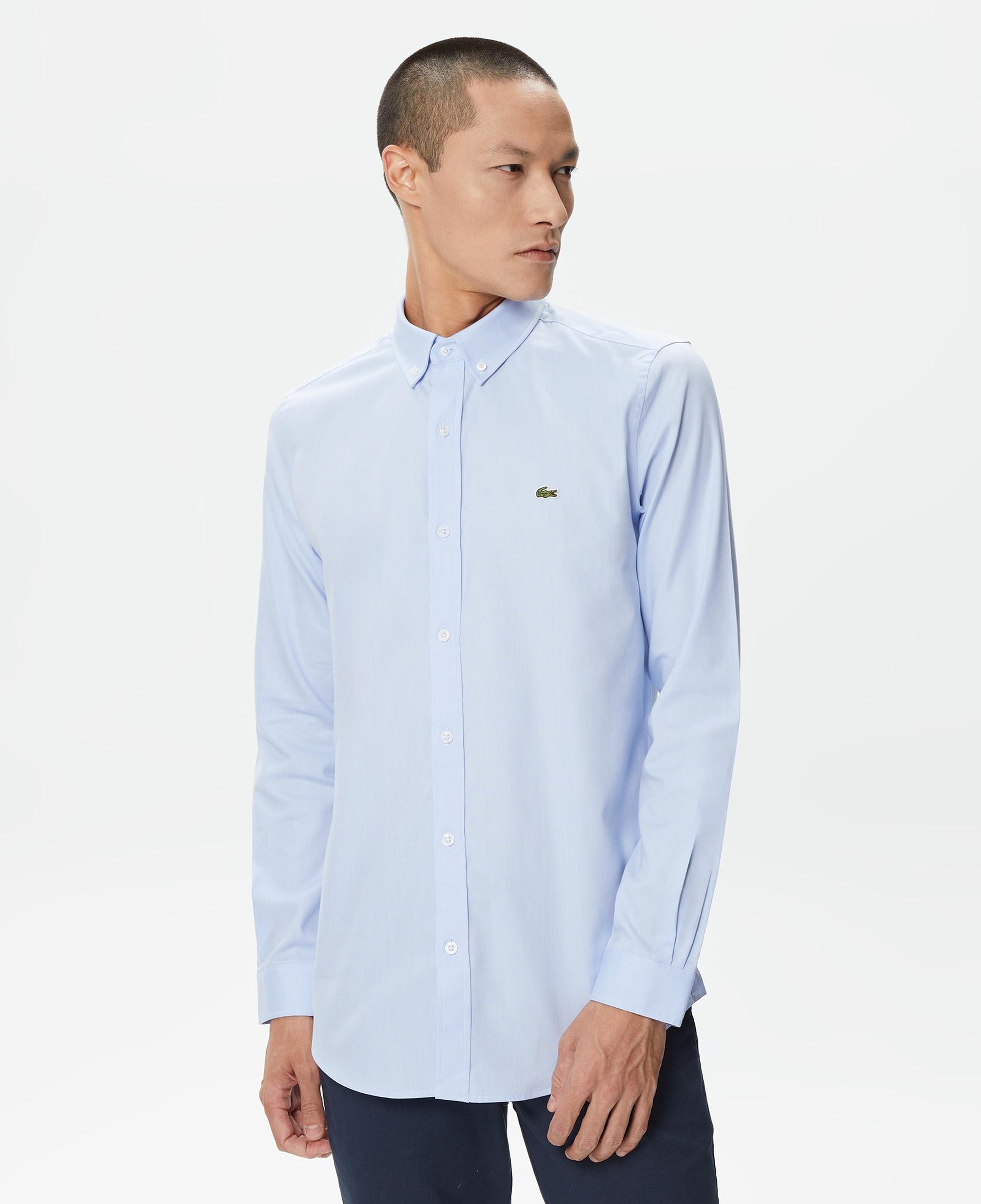 Erkek Slim Fit Düğmeli Yaka Açık Mavi Gömlek