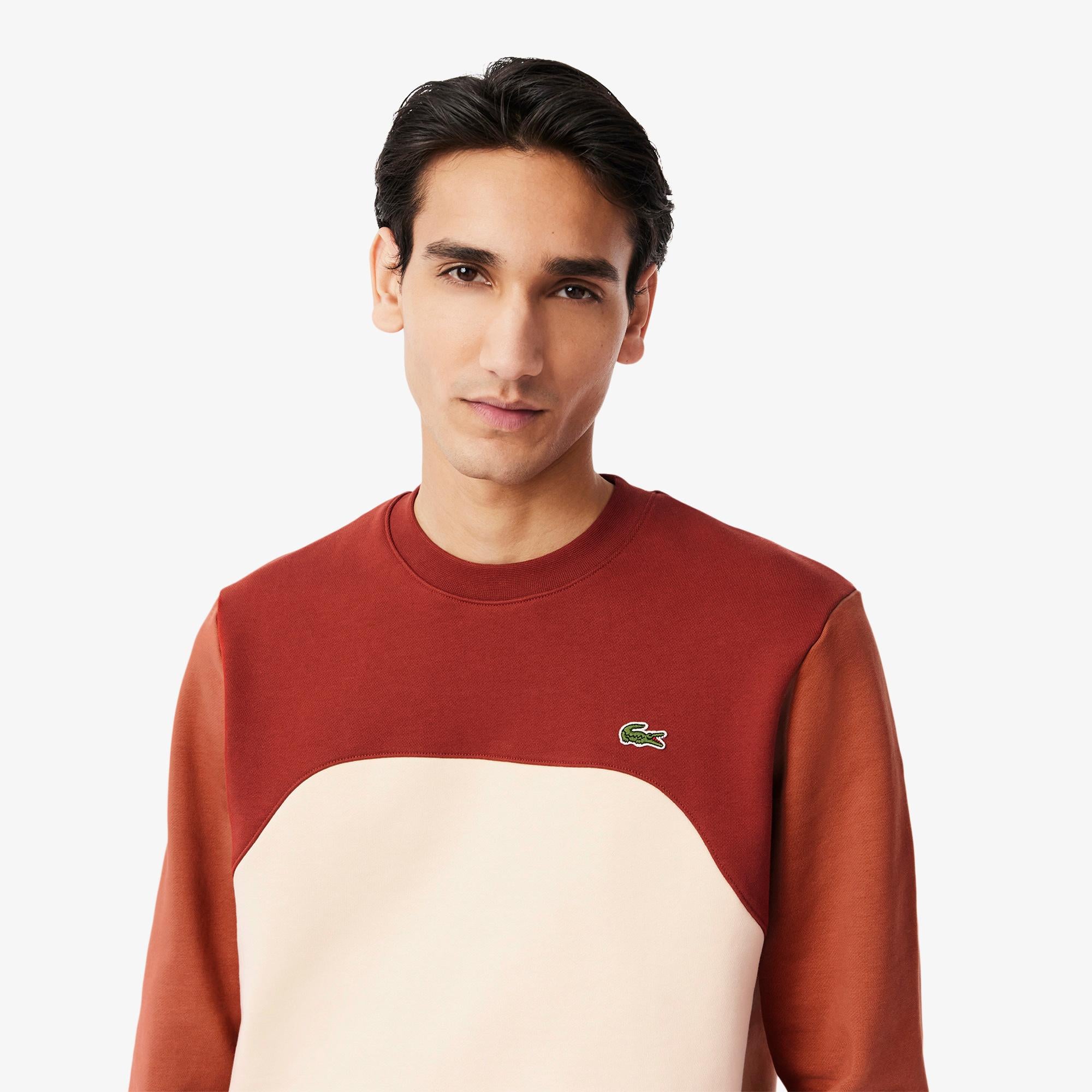 Erkek Classic Fit Bisiklet Yaka Renk Bloklu Bordo Sweatshirt