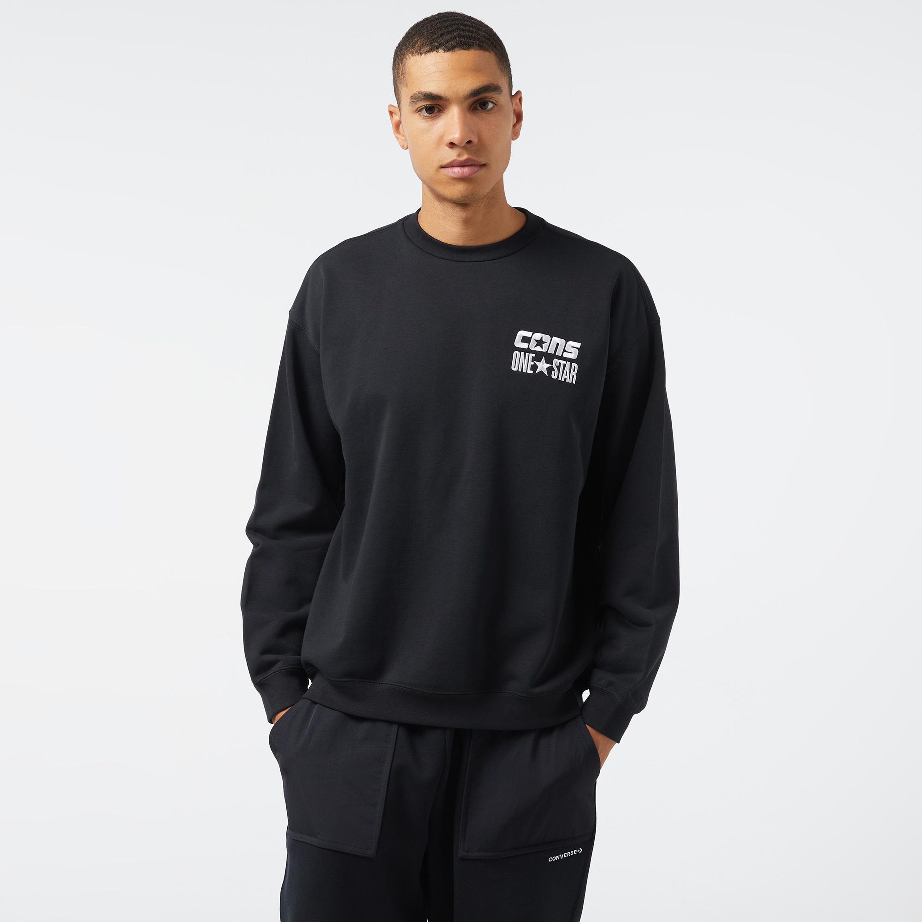 Converse Cons One Star Crew Erkek Siyah Sweatshirt