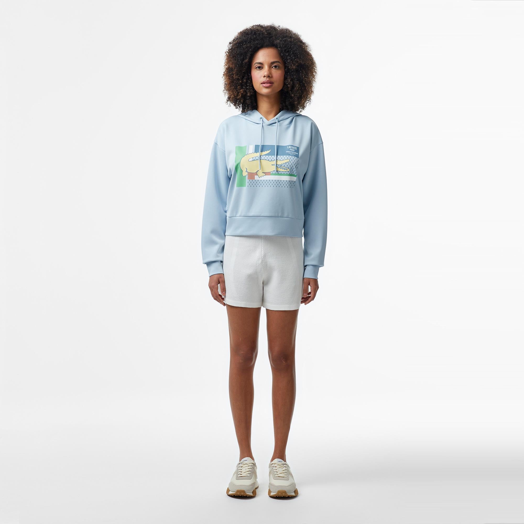 Kadın Relaxed Fit Kapüşonlu Baskılı Açık Mavi Modal Karışımlı Sweatshirt