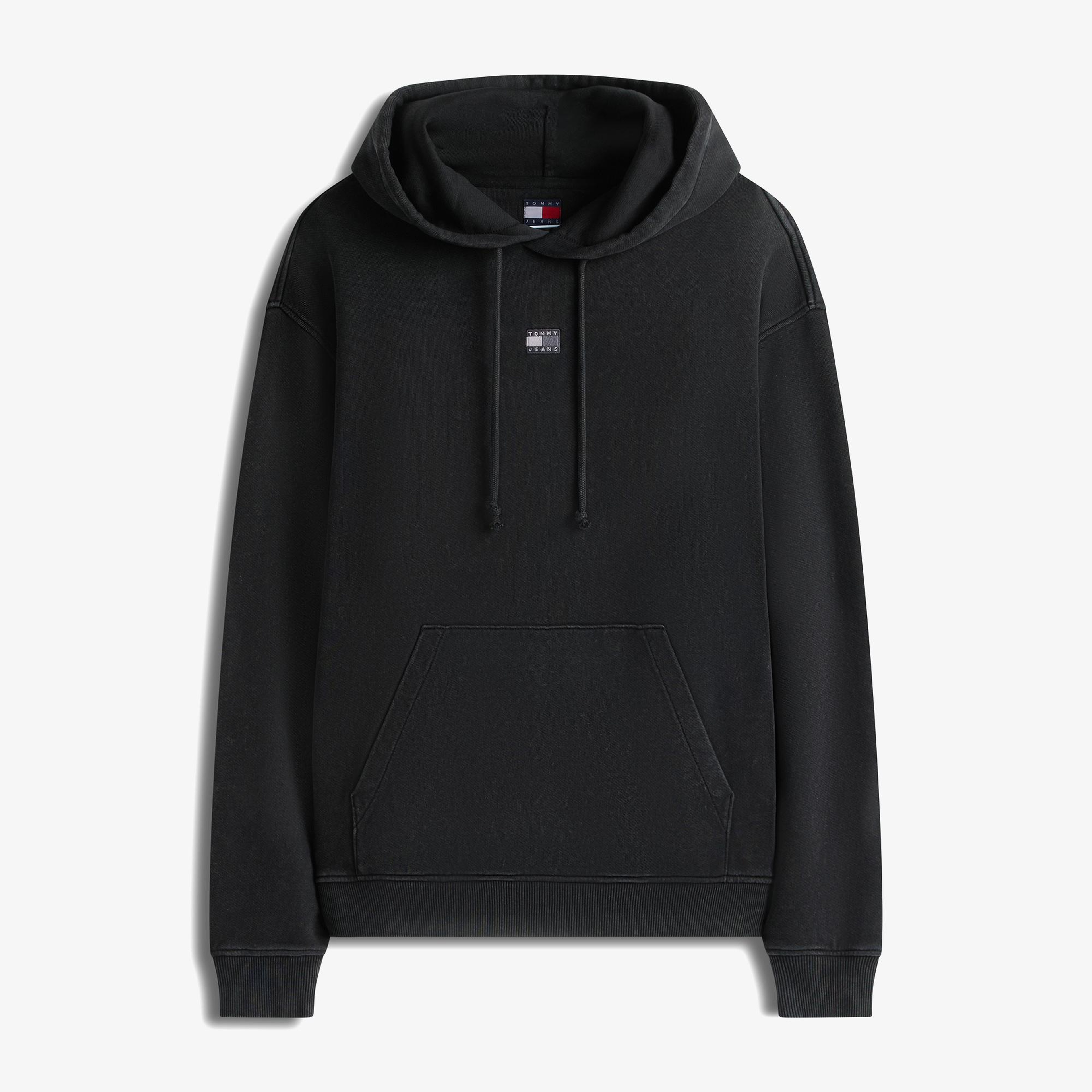 Tommy Hilfiger Relaxed Overdyed Flag Hood Erkek Siyah Sweatshirt