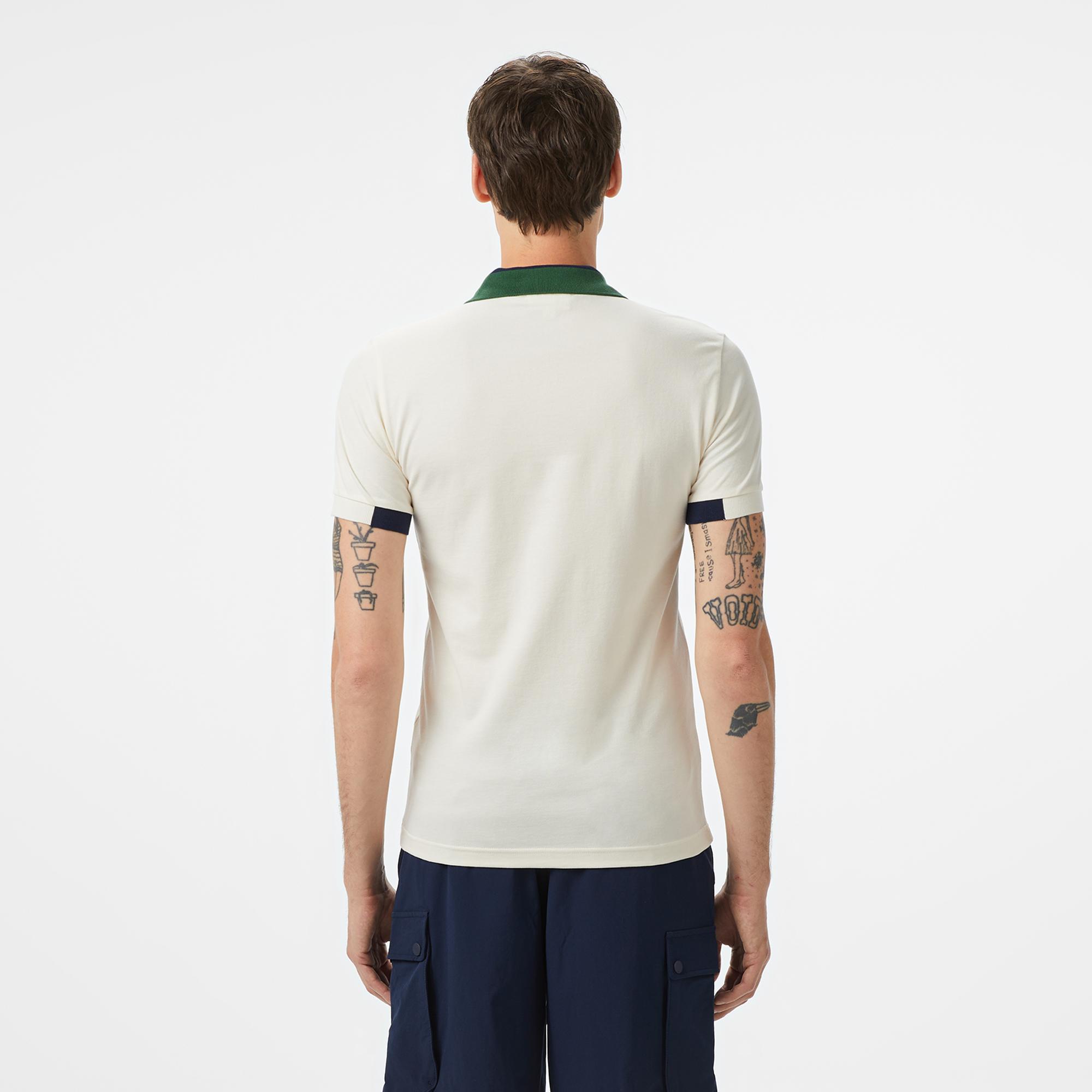 Erkek Regular Fit Yarım Fermuarlı Baskılı Beyaz Polo