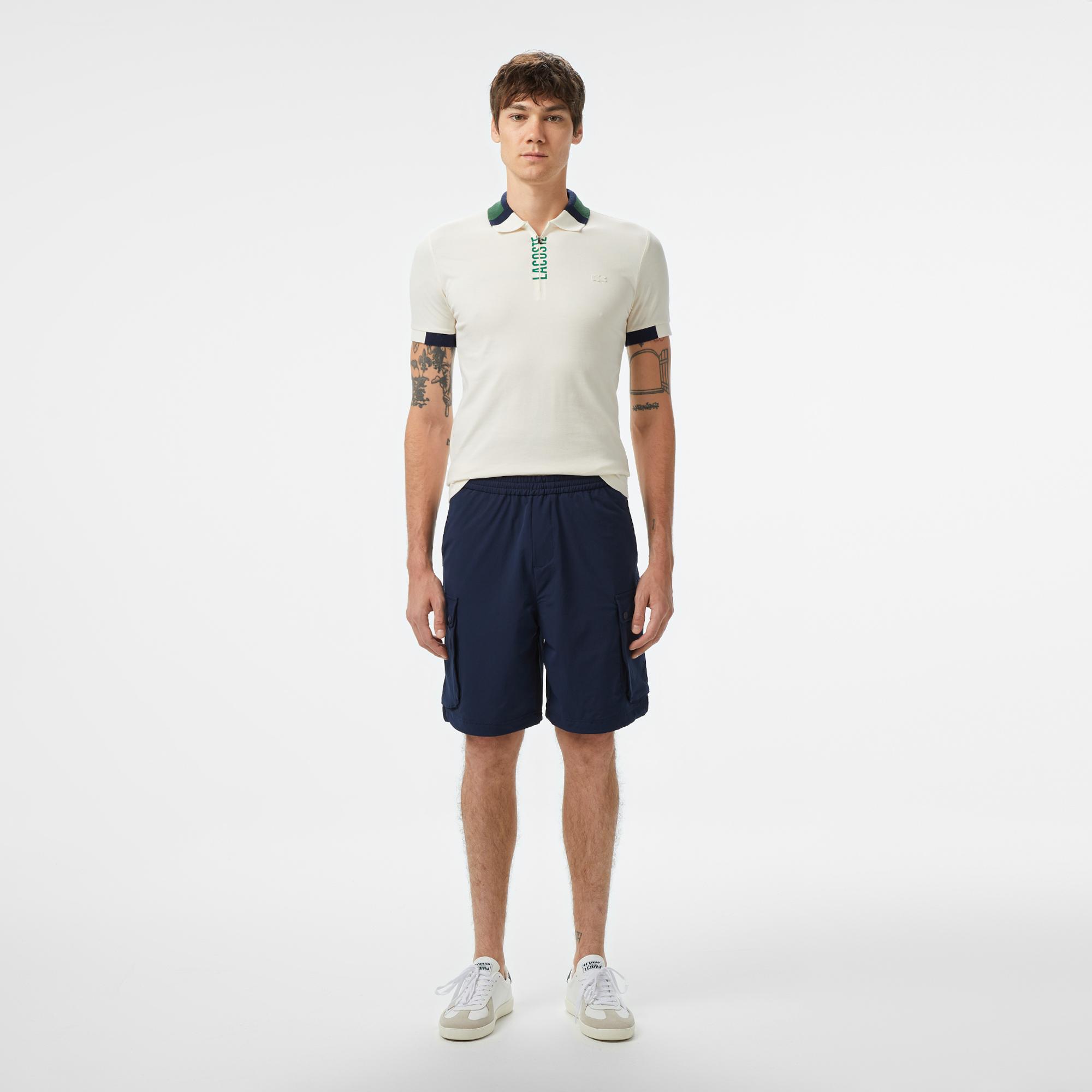 Erkek Regular Fit Yarım Fermuarlı Baskılı Beyaz Polo