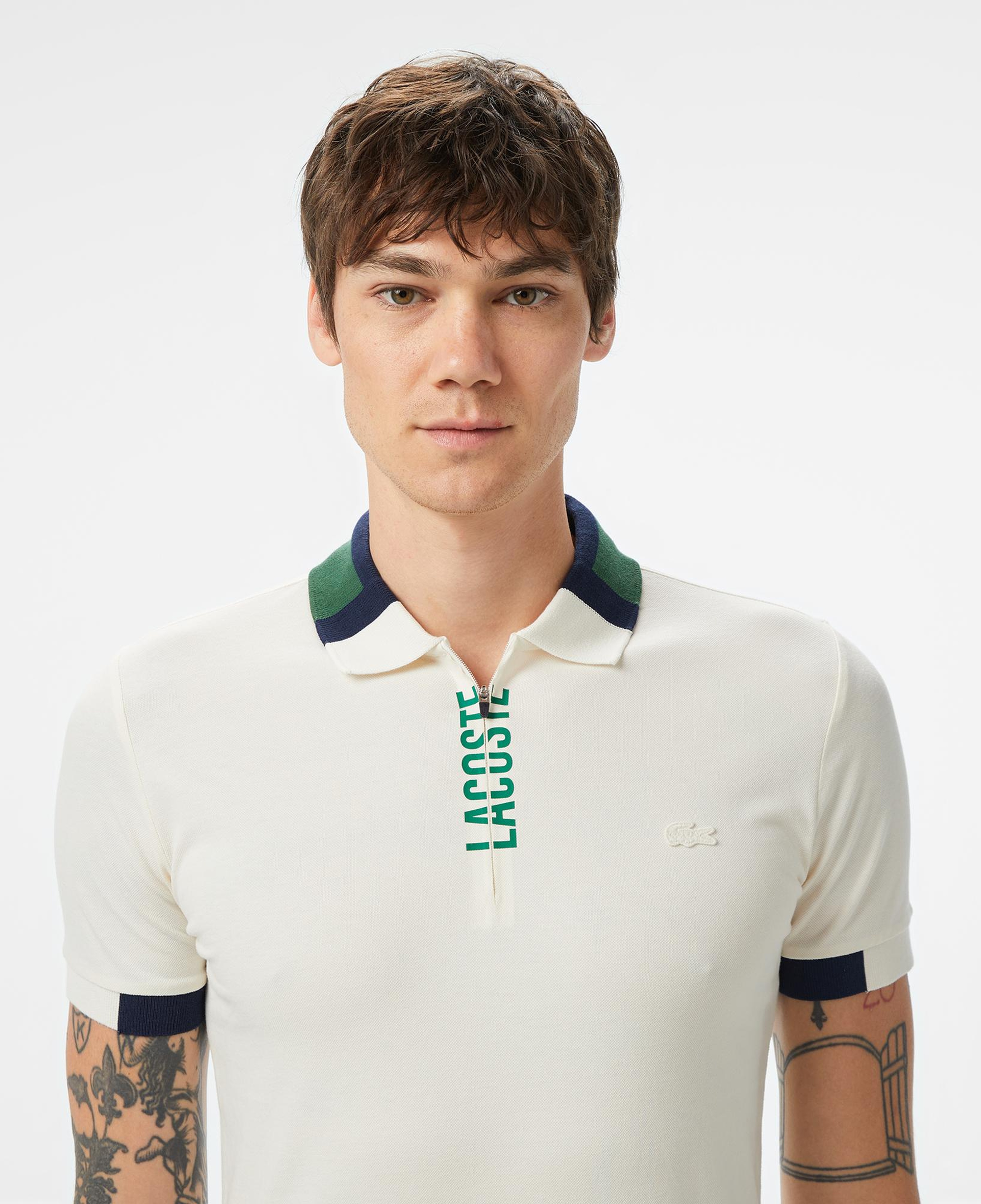 Erkek Regular Fit Yarım Fermuarlı Baskılı Beyaz Polo
