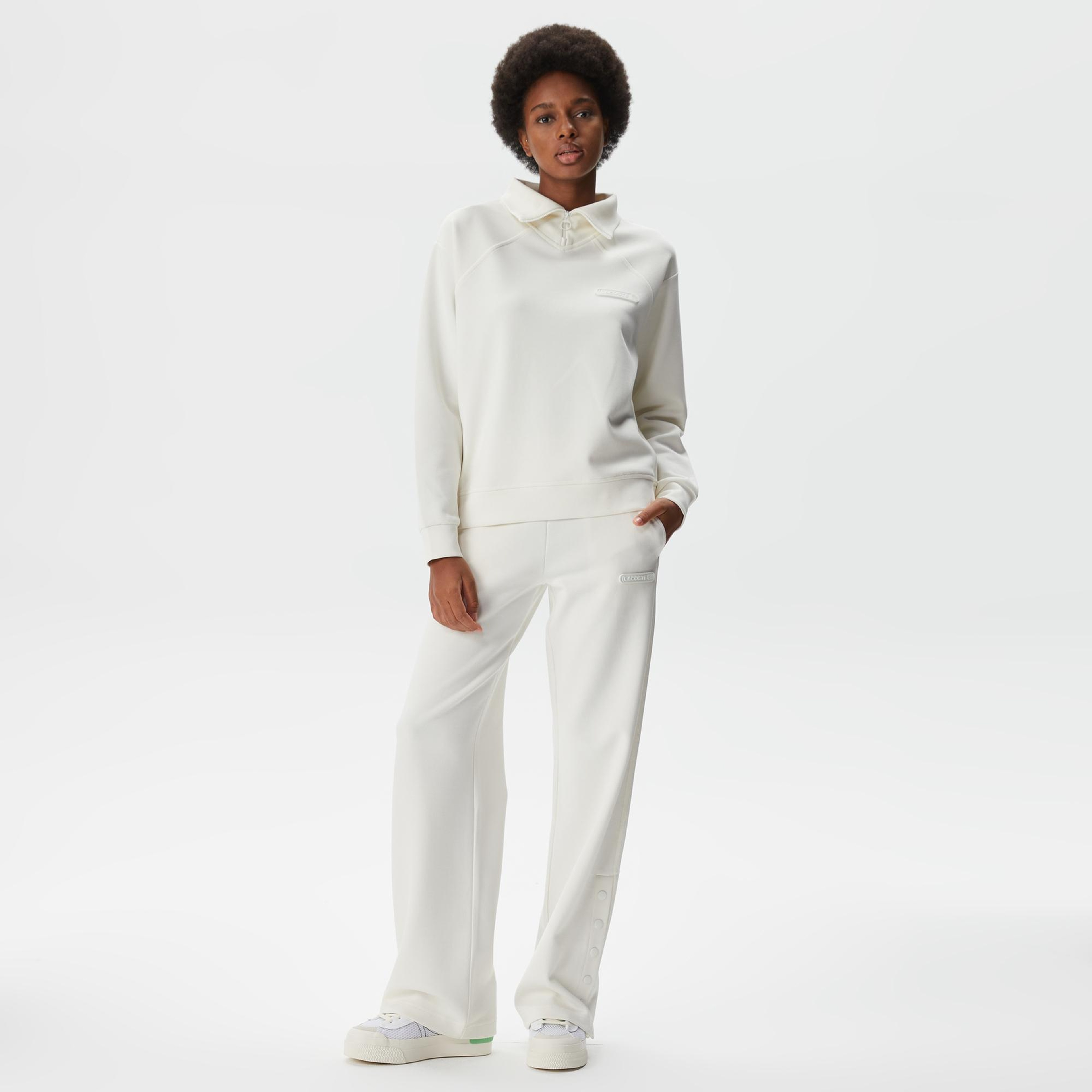 Kadın Regular Fit Fermuarlı Dik Yaka Beyaz Sweatshirt
