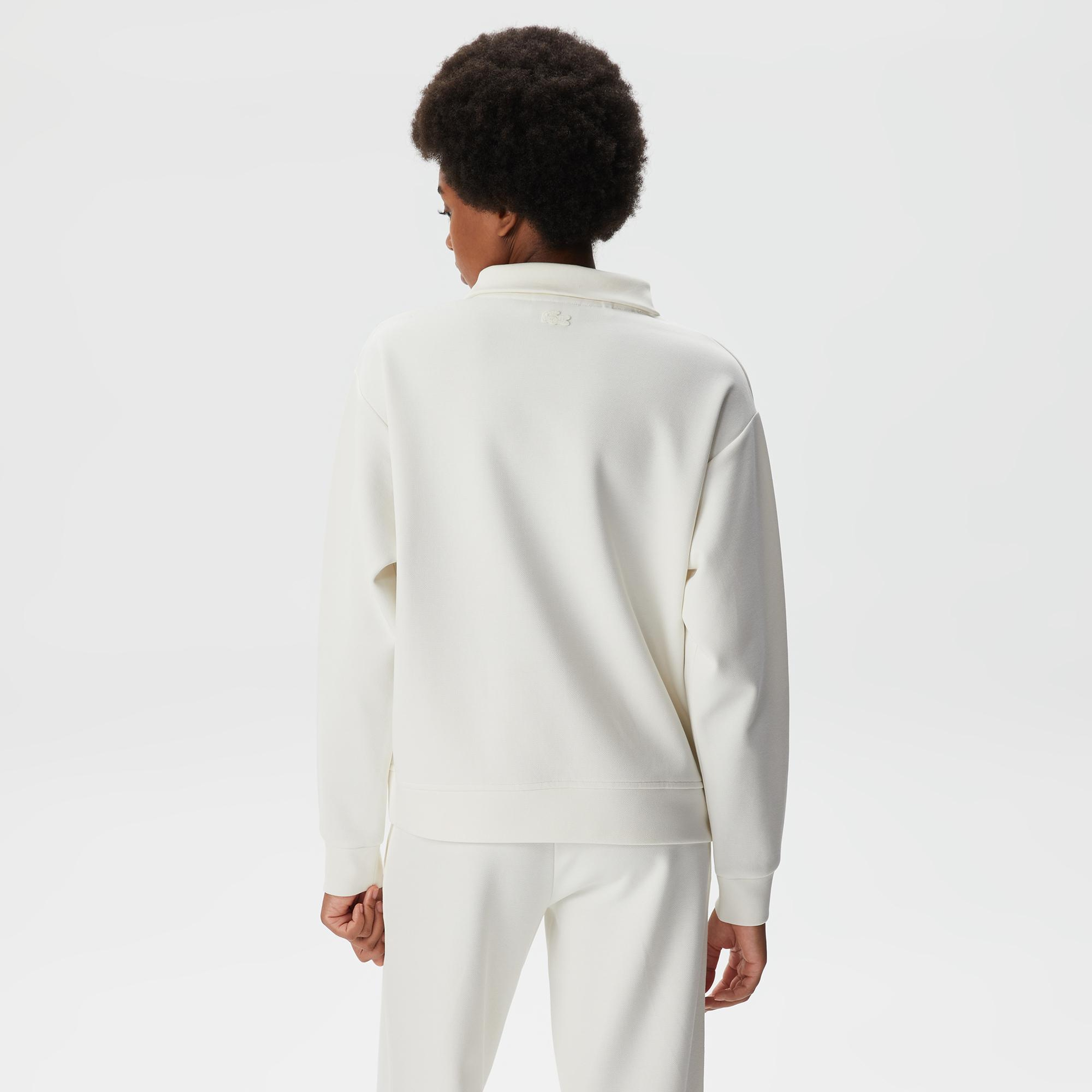 Kadın Regular Fit Fermuarlı Dik Yaka Beyaz Sweatshirt