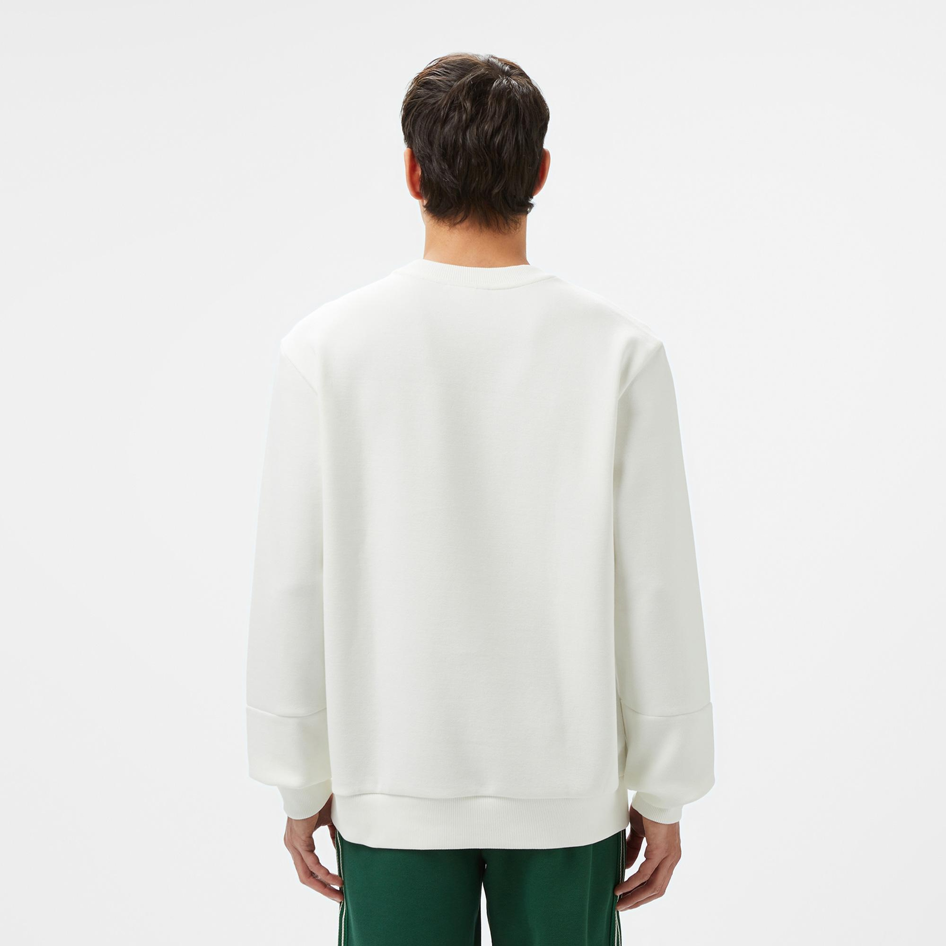 Erkek Classic Fit Bisiklet Yaka Baskılı Beyaz Sweatshirt