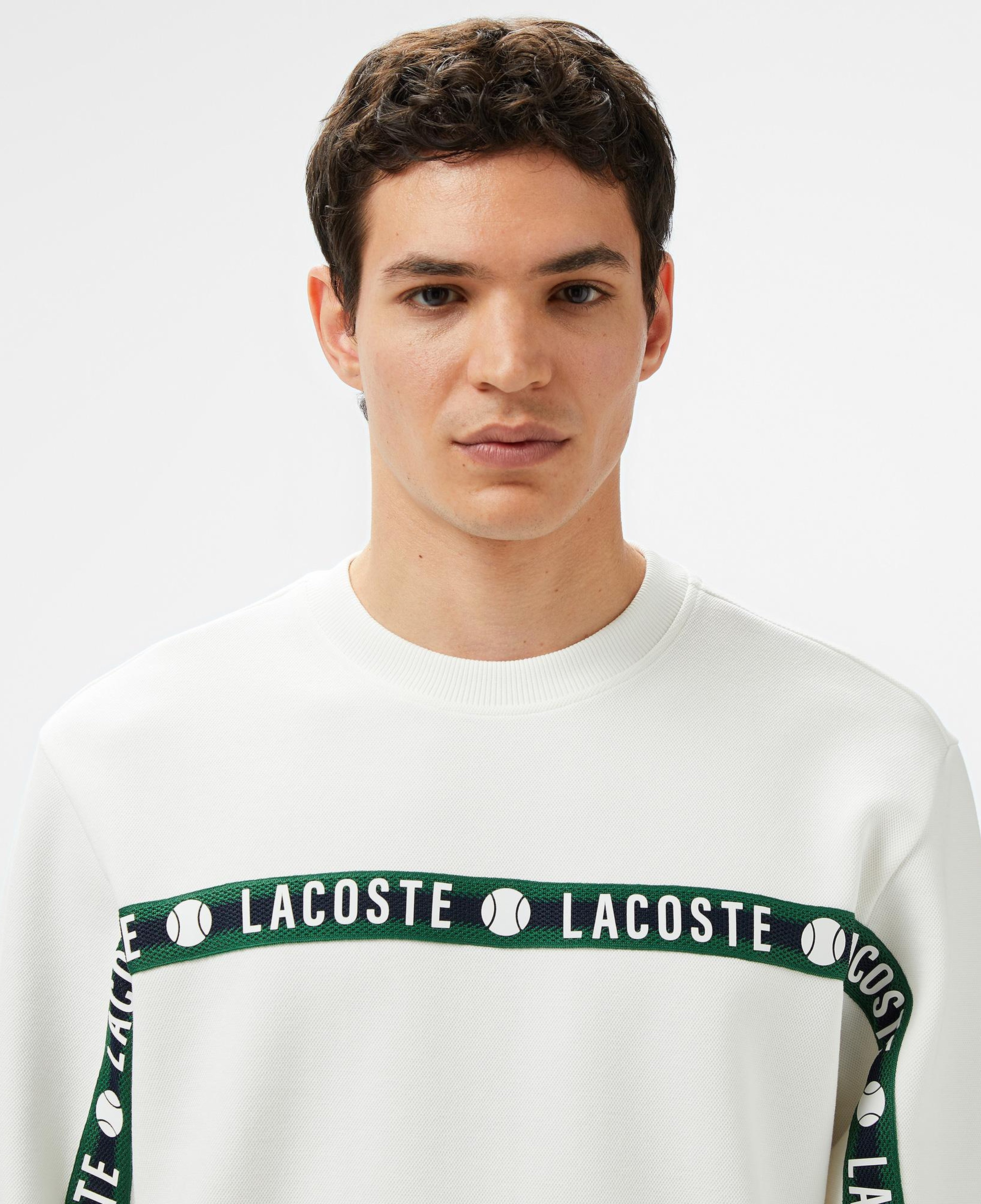 Erkek Classic Fit Bisiklet Yaka Baskılı Beyaz Sweatshirt