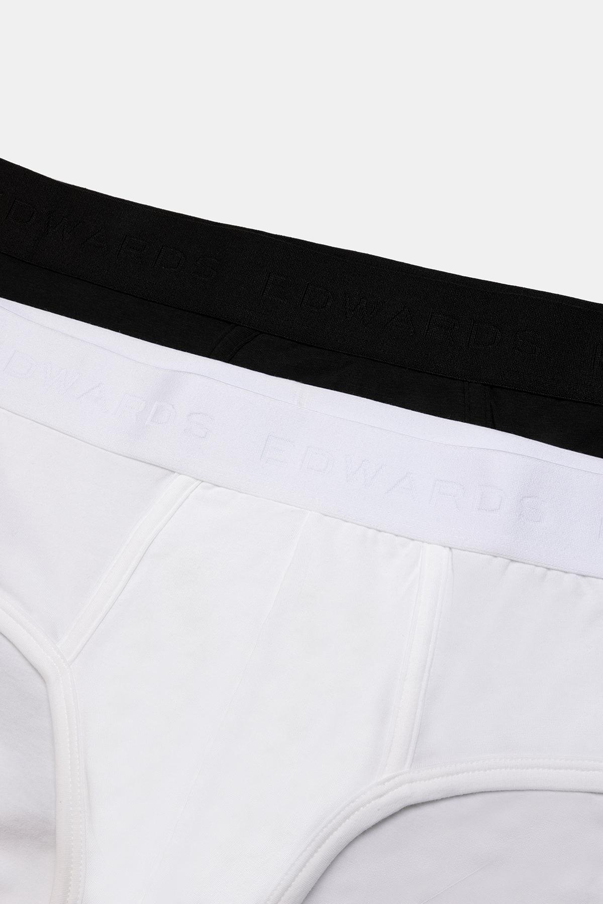 Erkek Siyah Organik Pamuklu Düz Renk Likralı Slip 2'li Paket Siyah&Beyaz