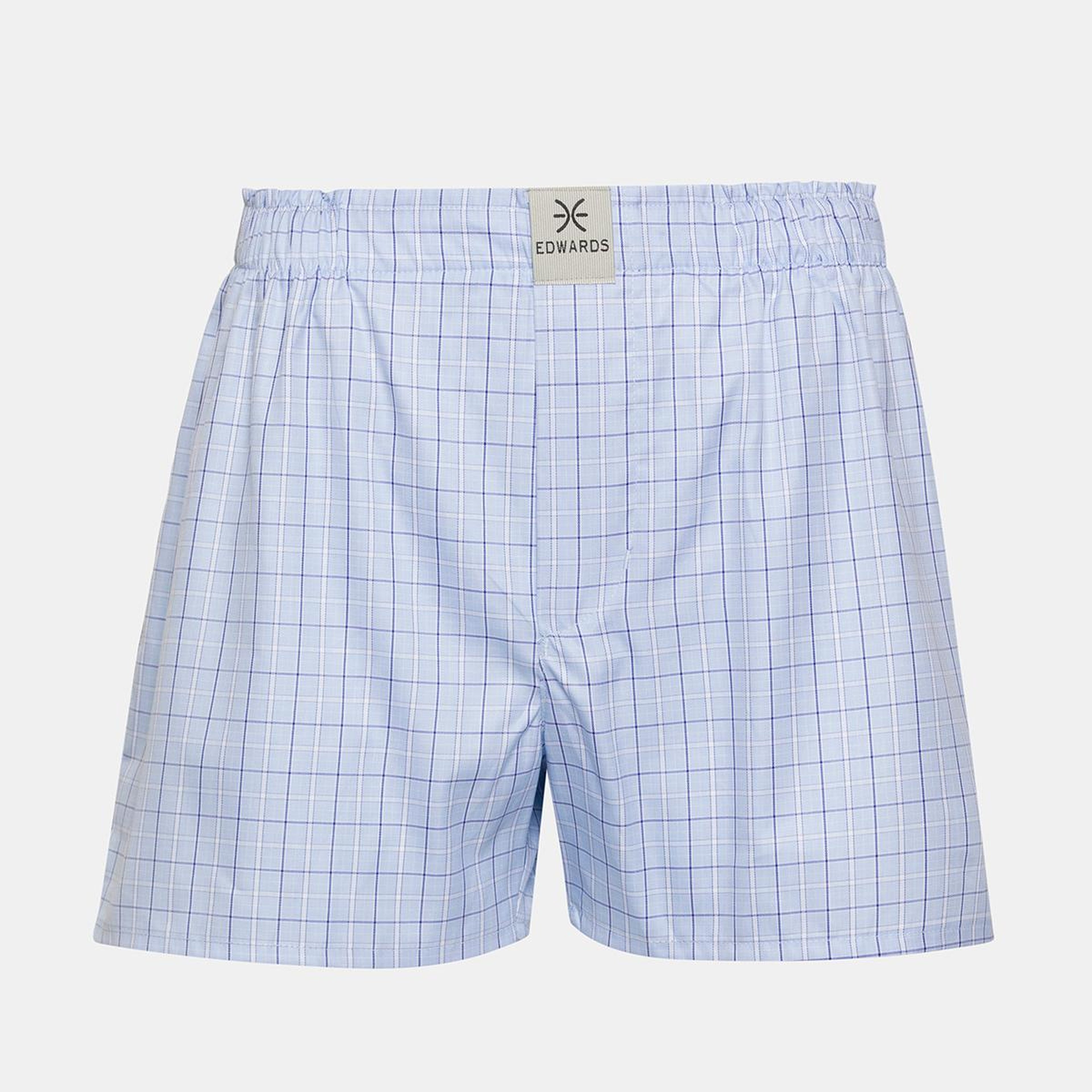 Erkek Açık Mavi Ekoseli Dokuma Boxer