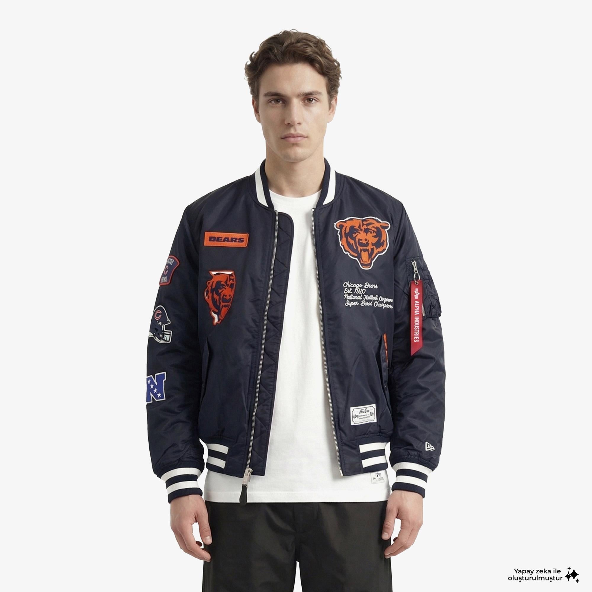 Alpha Industries x New Era Chicago Bears MA-1 Bomber Erkek Lacivert Mont