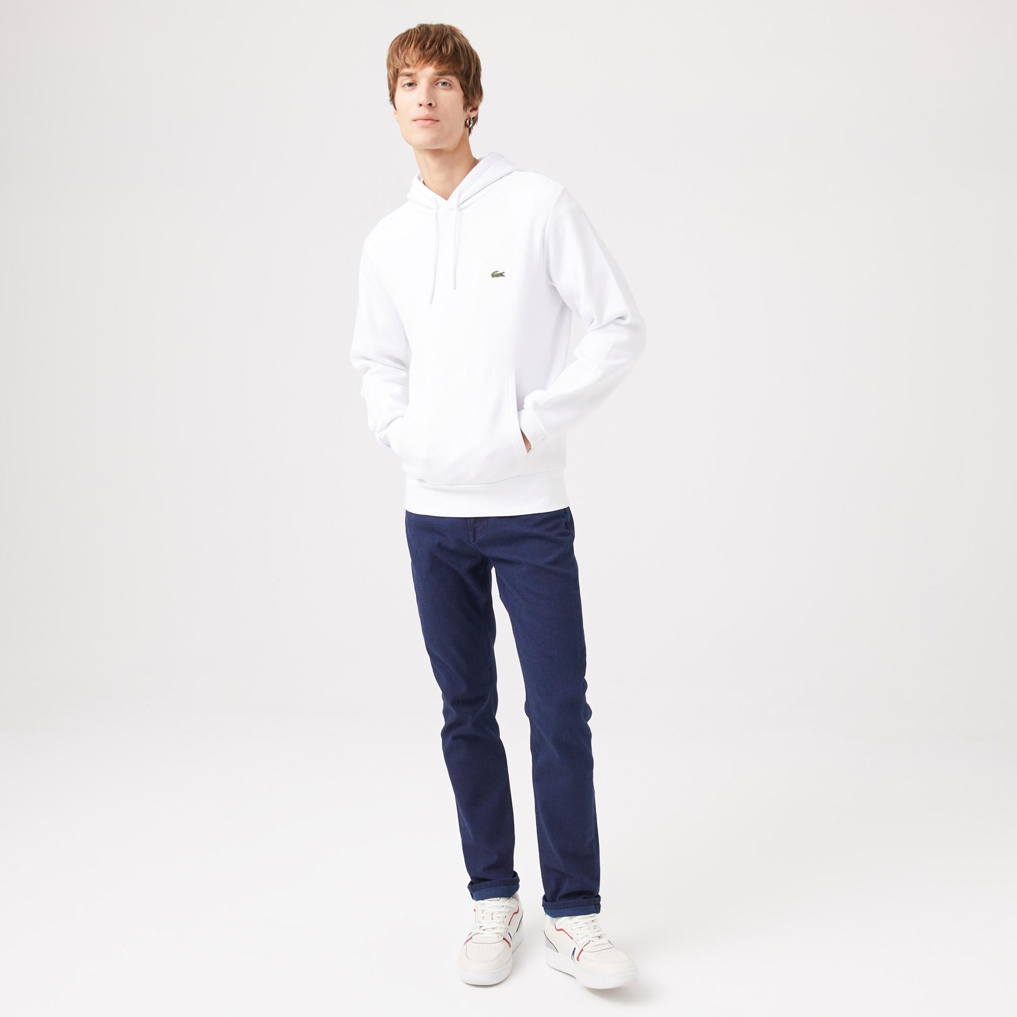 Lacoste Classic Fit Kapüşonlu Erkek Beyaz Hoodie