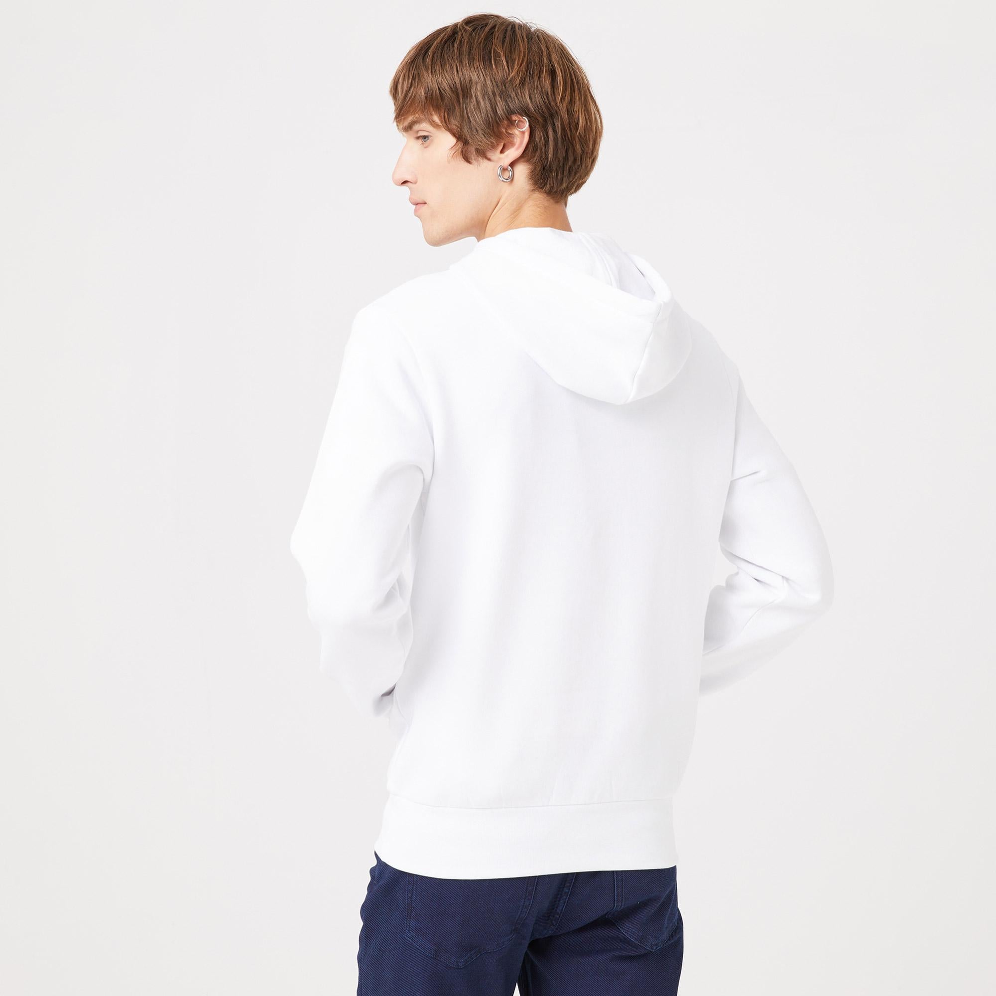 Lacoste Classic Fit Kapüşonlu Erkek Beyaz Hoodie