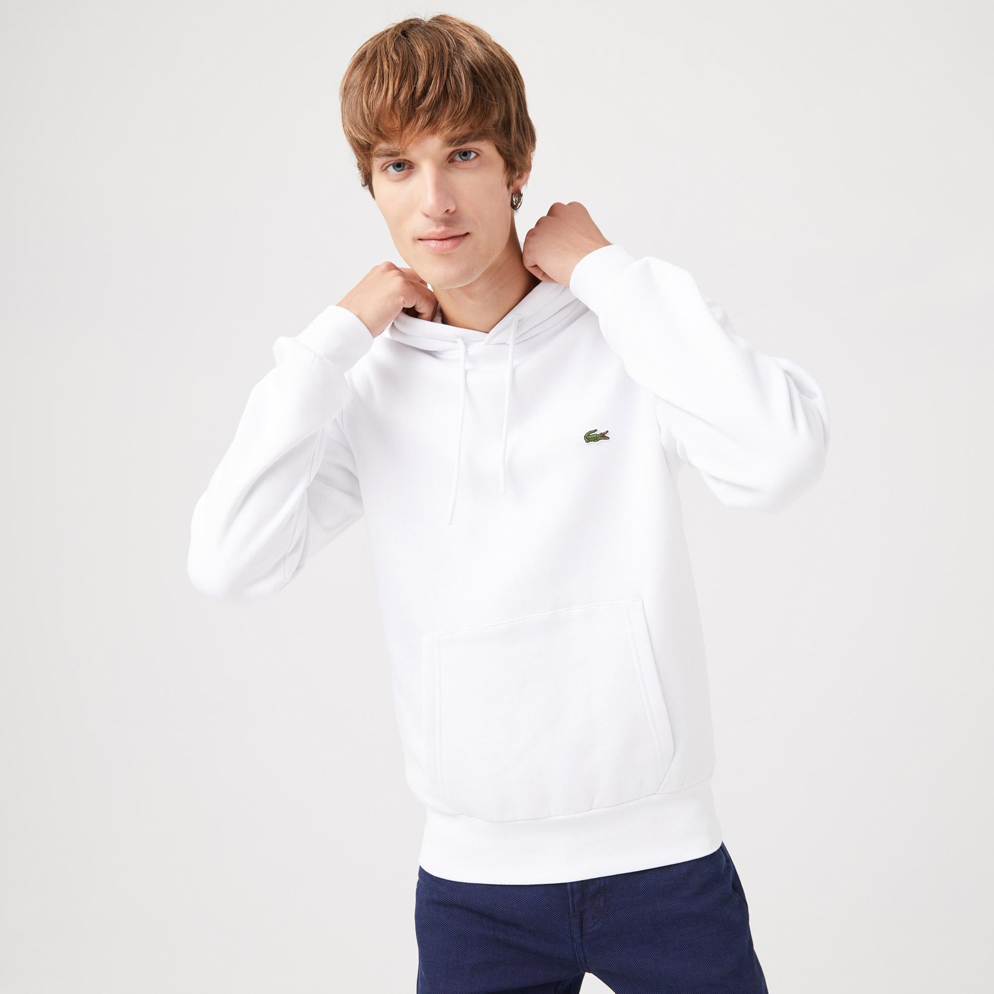 Lacoste Classic Fit Kapüşonlu Erkek Beyaz Hoodie