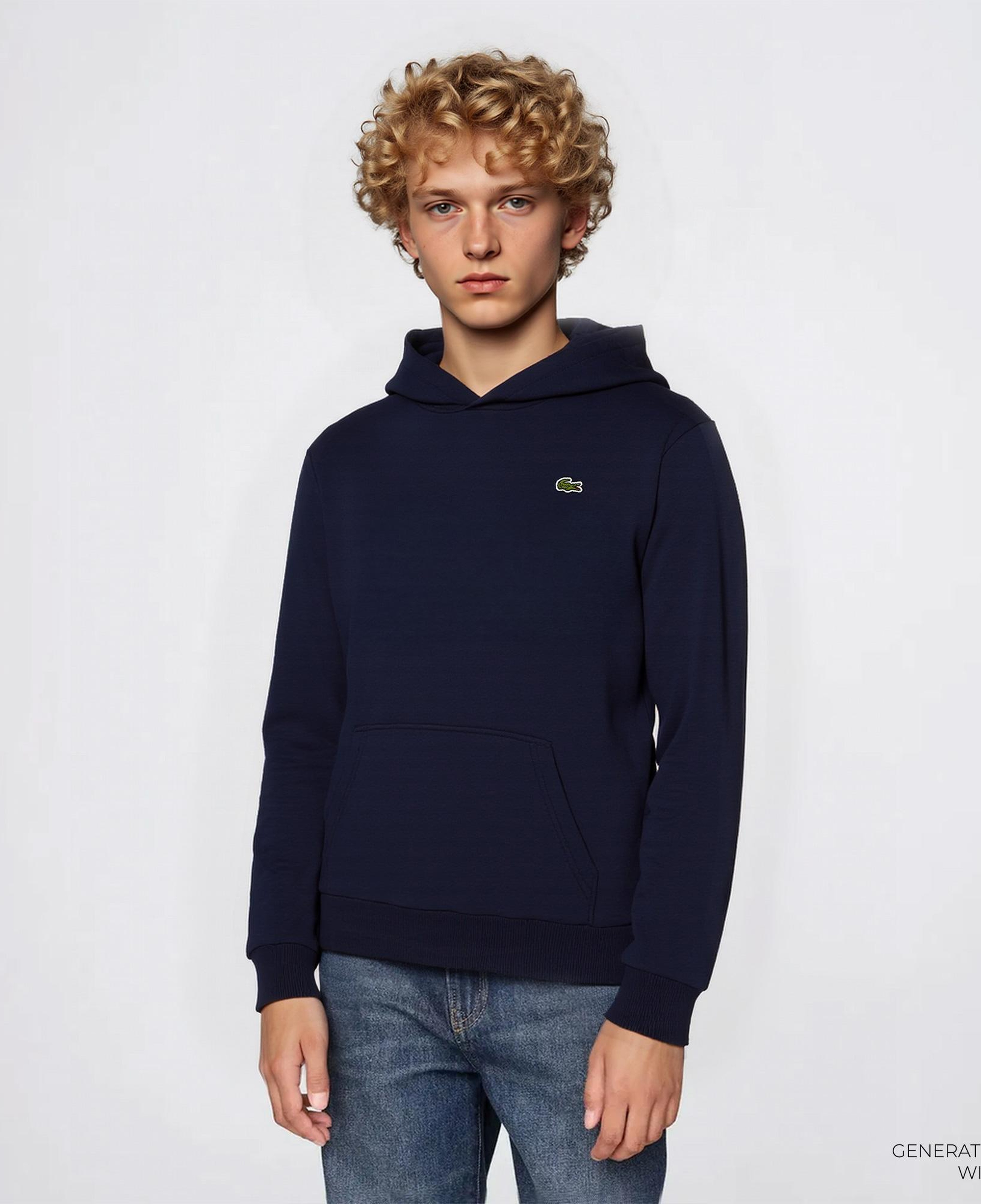 Lacoste Organik Pamuklu Çocuk Lacivert Hoodie
