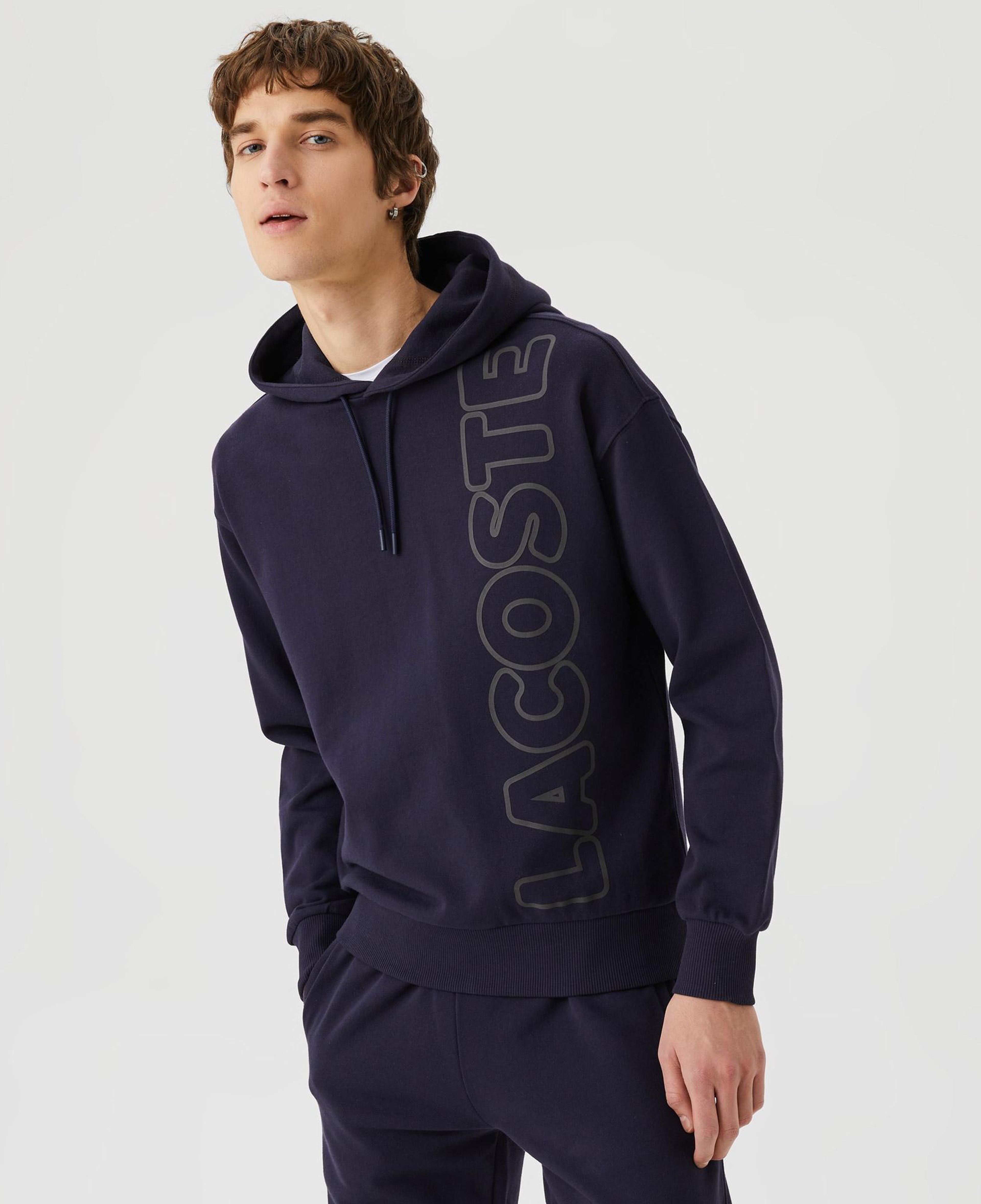 Unisex Relax Fit Kapüşonlu Baskılı Lacivert Sweatshirt