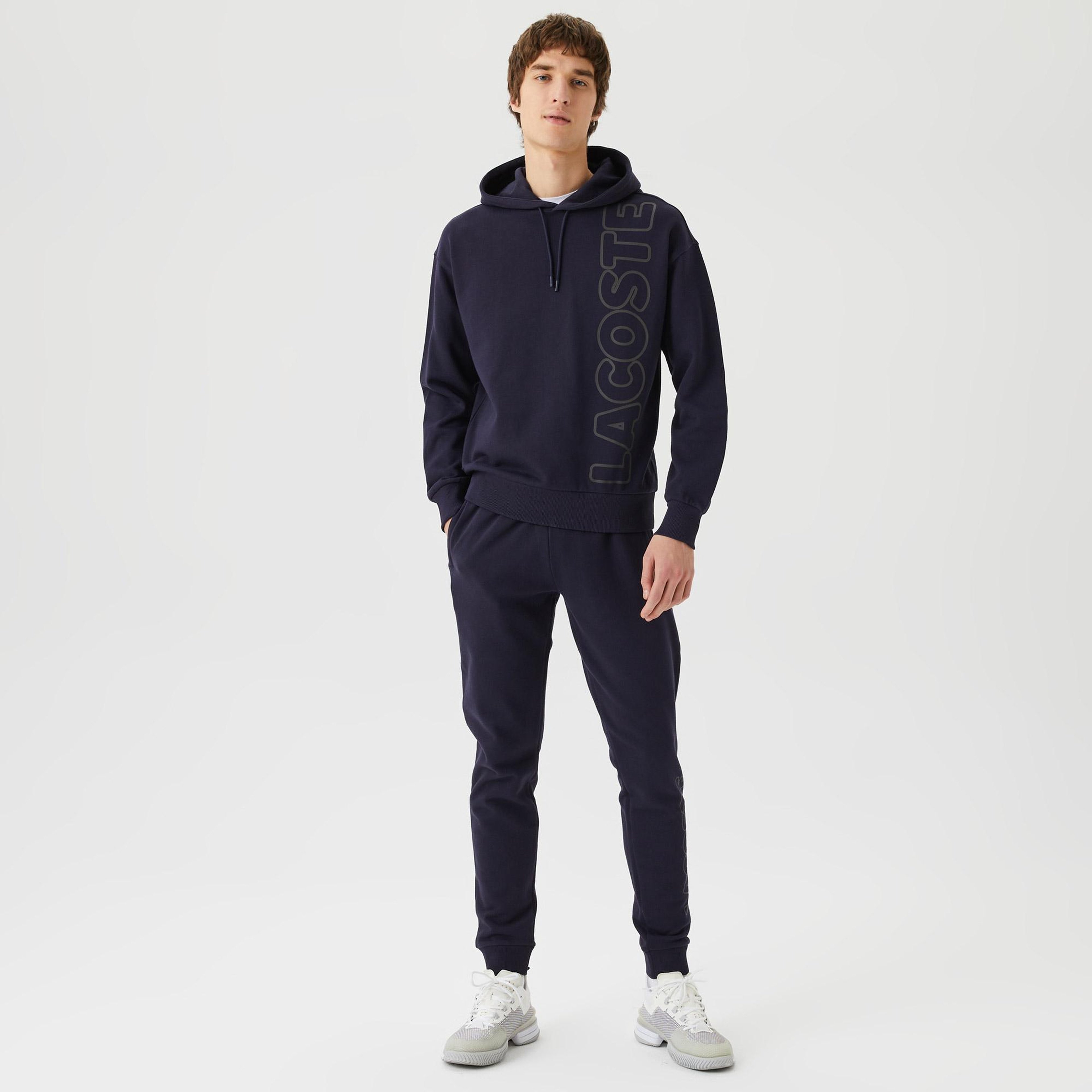 Unisex Relax Fit Kapüşonlu Baskılı Lacivert Sweatshirt