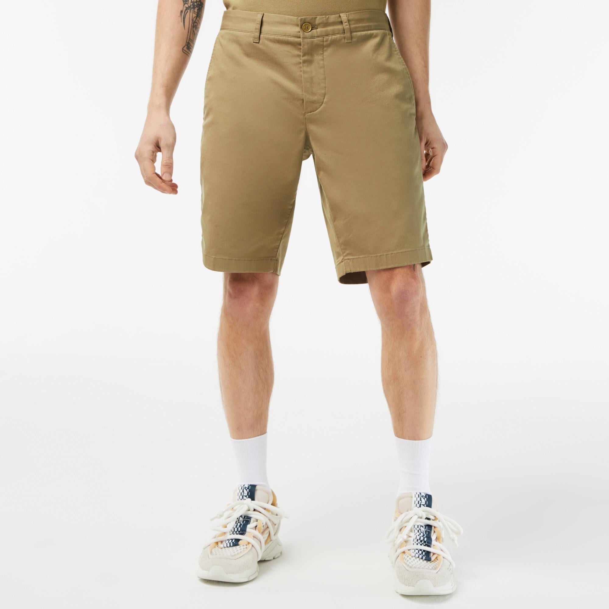 Erkek Slim Fit Bej Bermuda