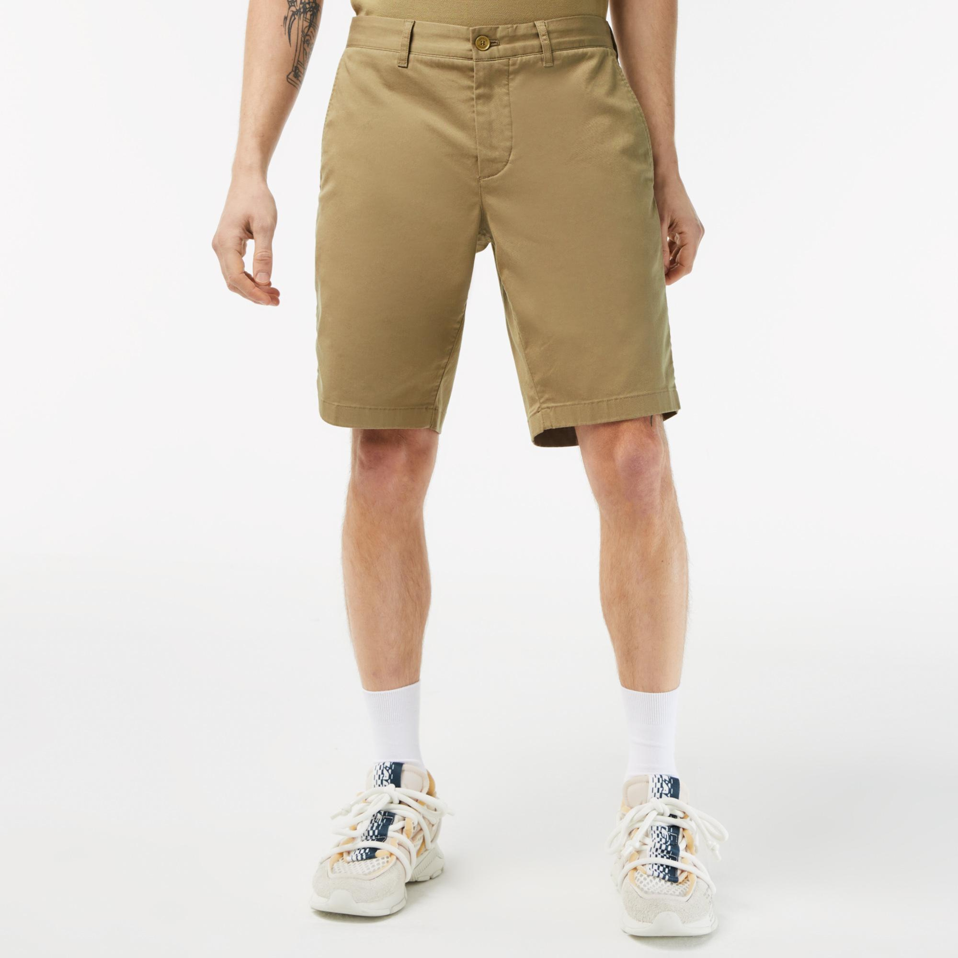 Erkek Slim Fit Bej Bermuda