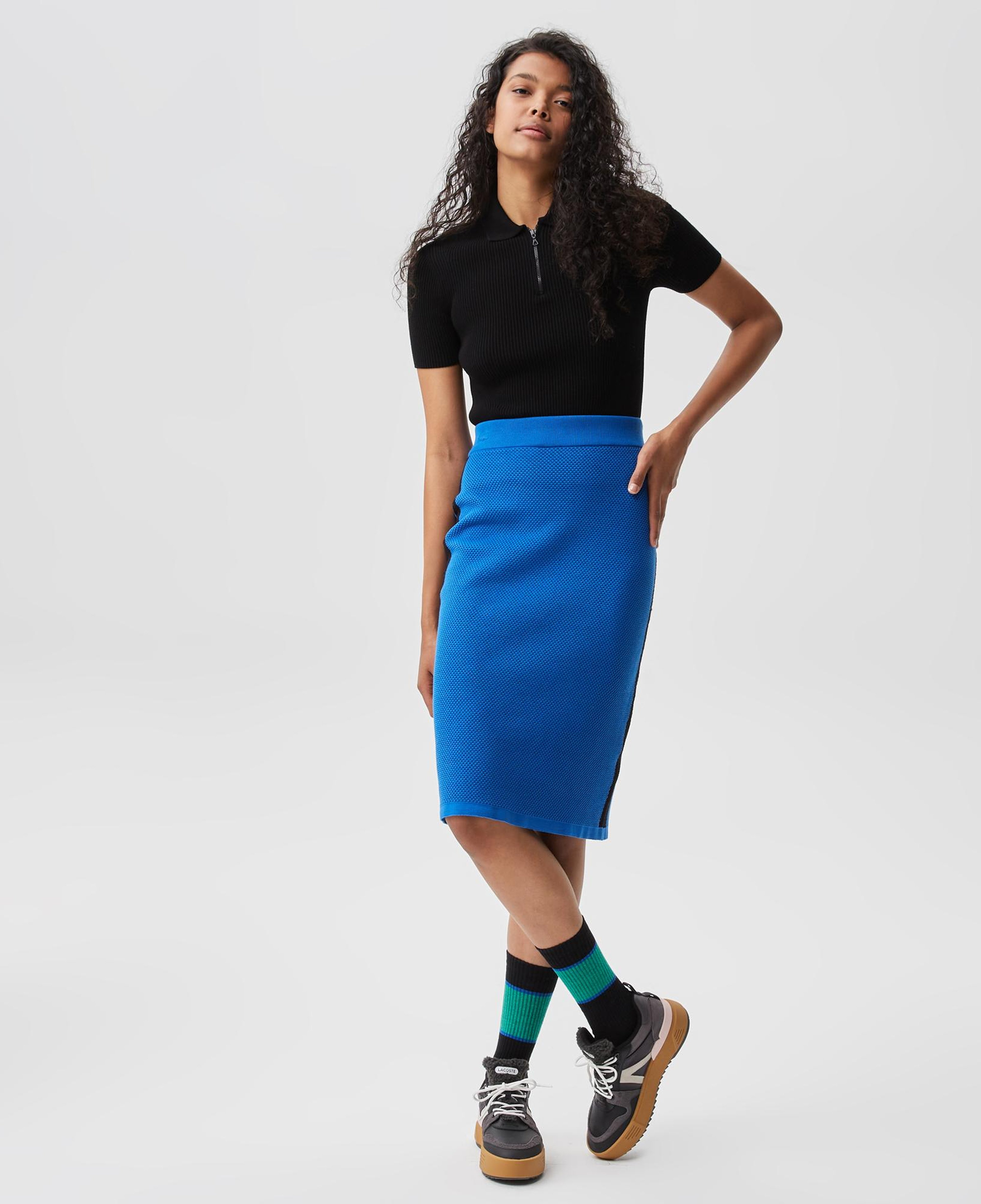 Kadın Slim Fit Renk Bloklu Mavi Etek