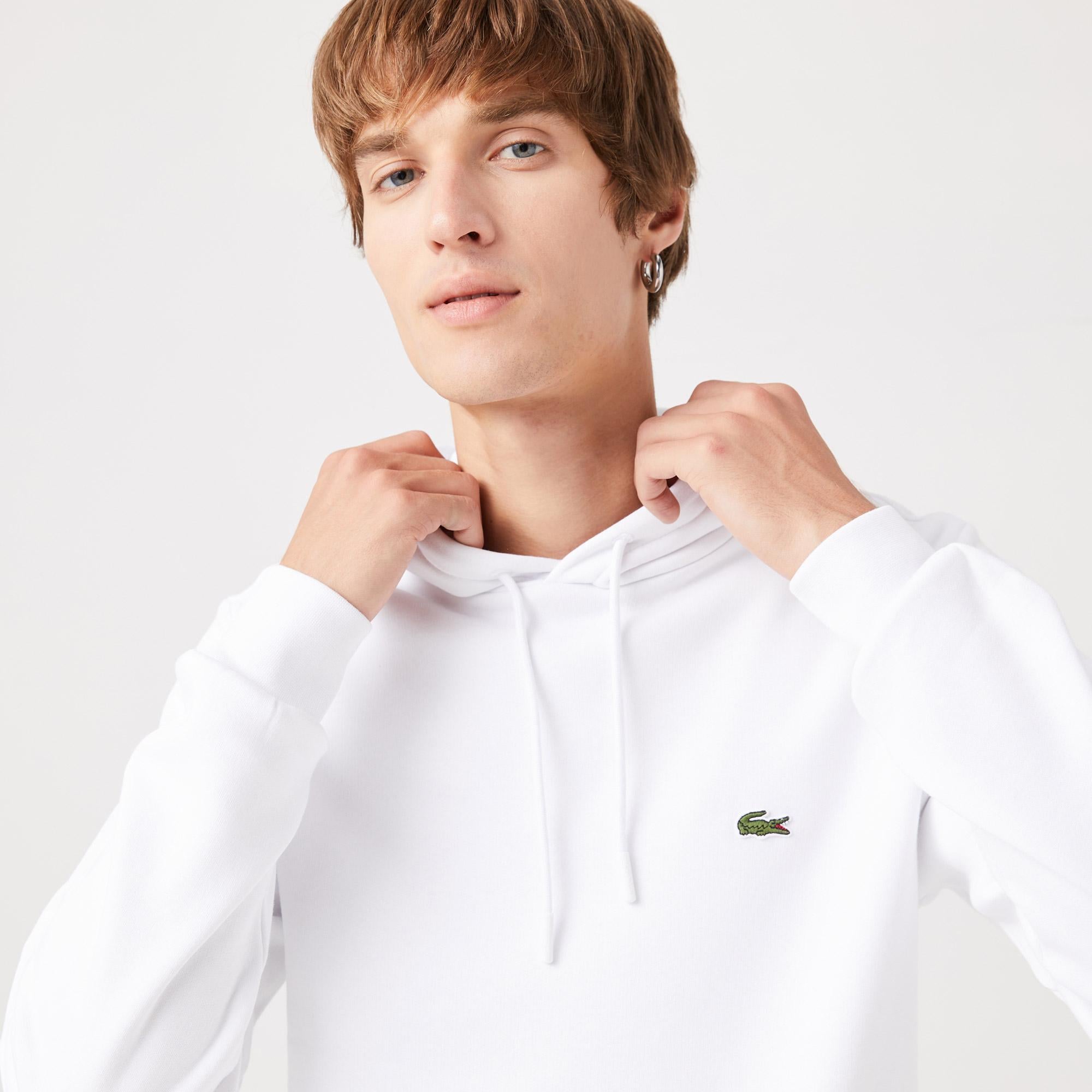 Lacoste Classic Fit Kapüşonlu Erkek Beyaz Hoodie