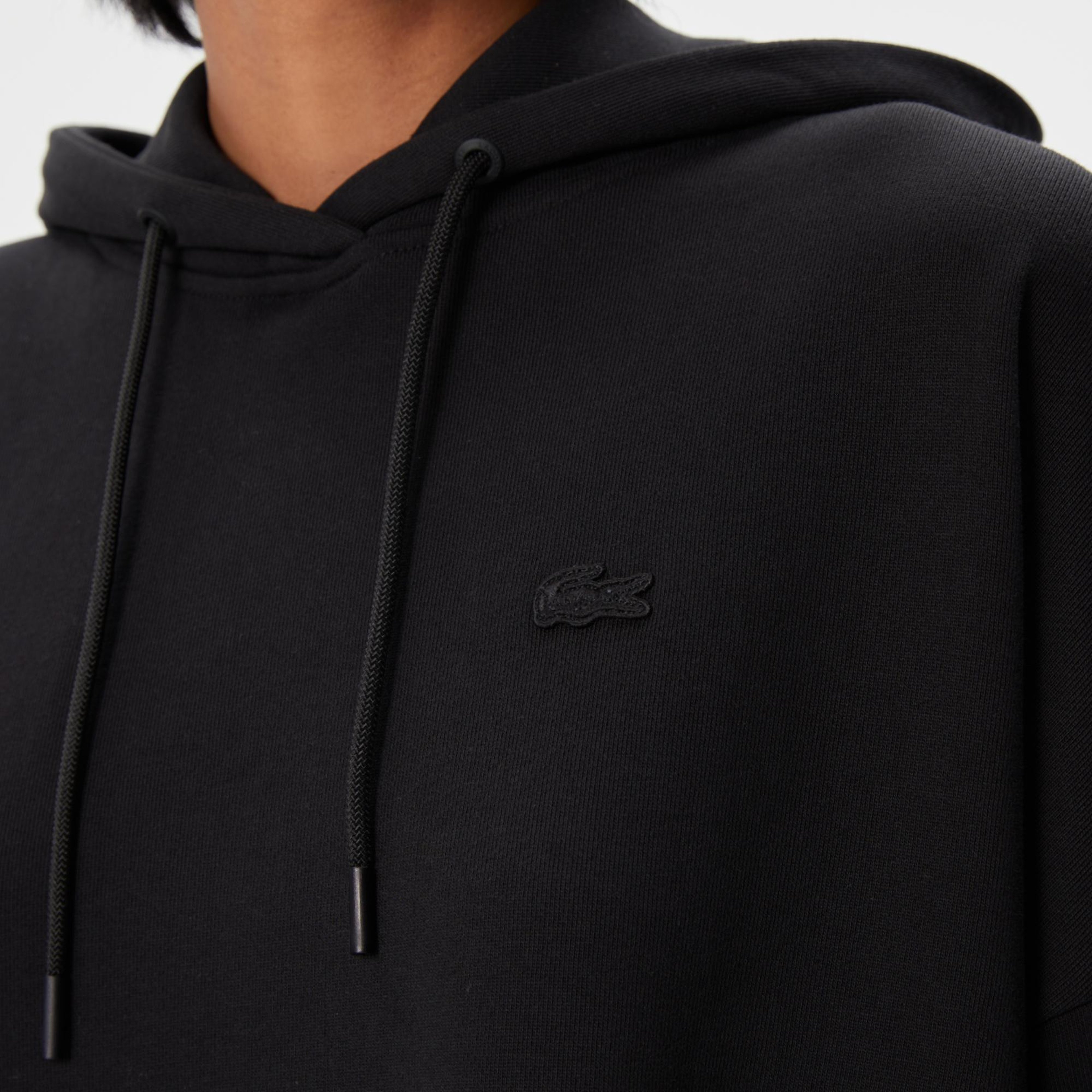 Kadın Loose Fit Truvakar Kollu Kapüşonlu Baskılı Siyah Elbise