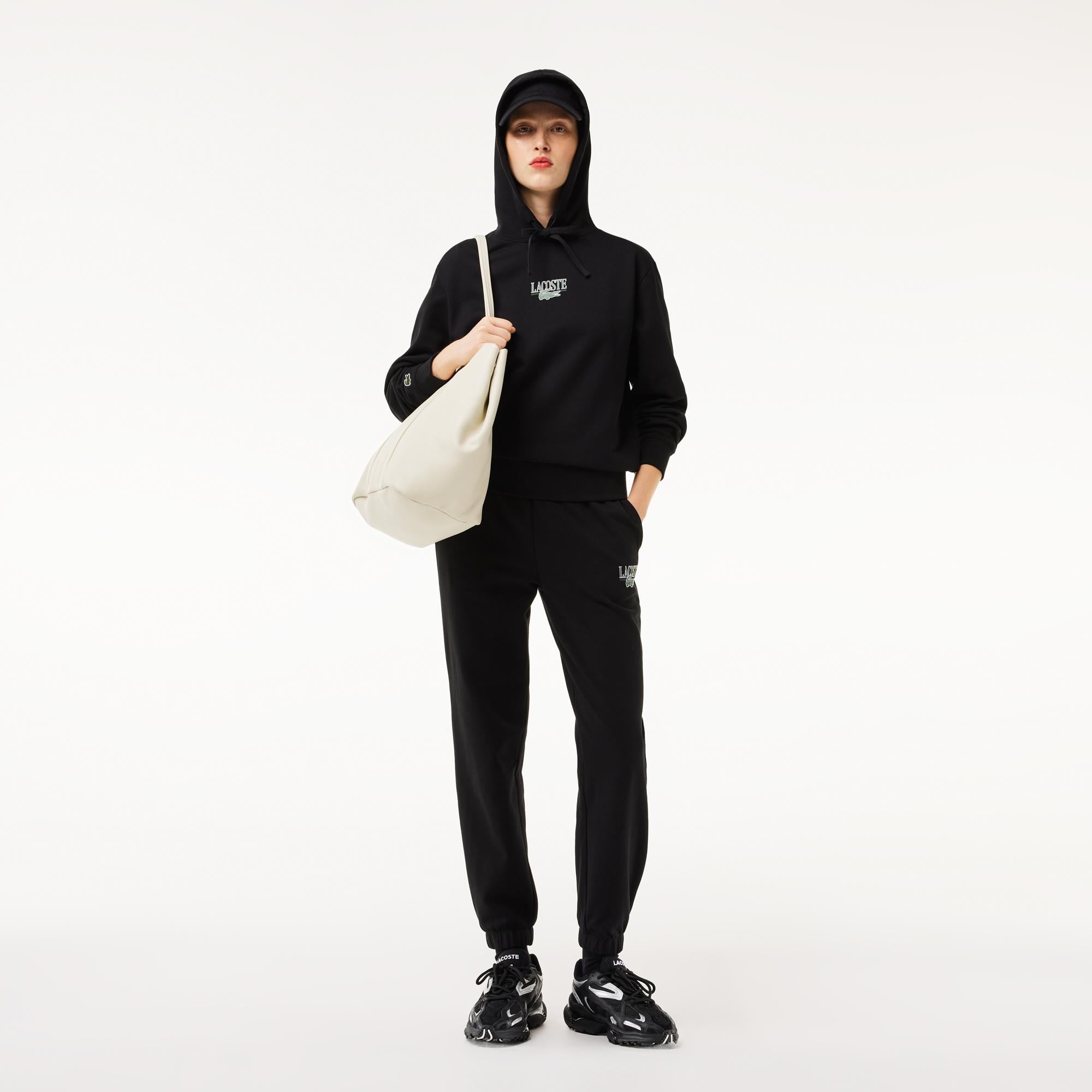 Kadın Kapüşonlu Baskılı Siyah Sweatshirt