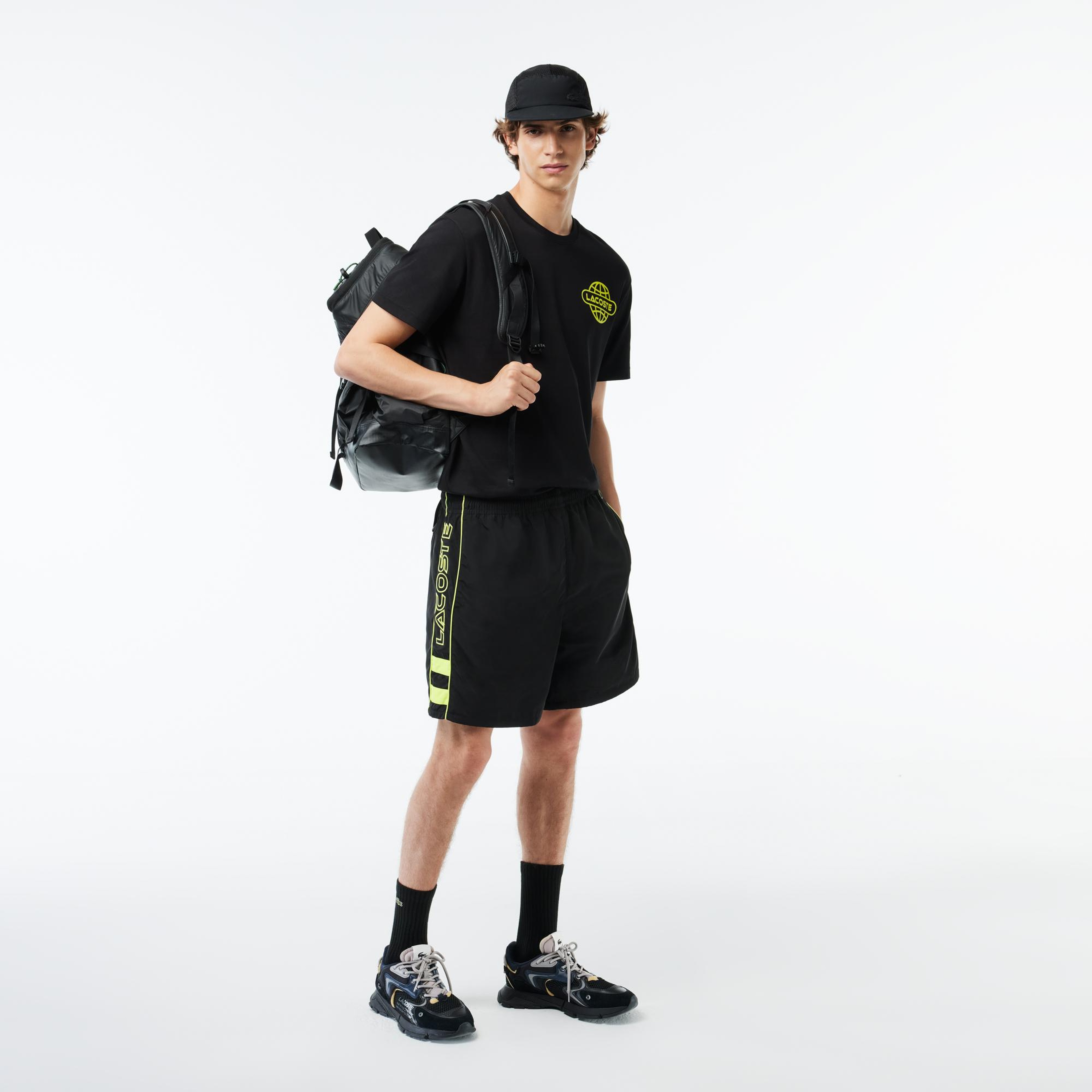 Erkek Relaxed Fit Baskılı Siyah Şort