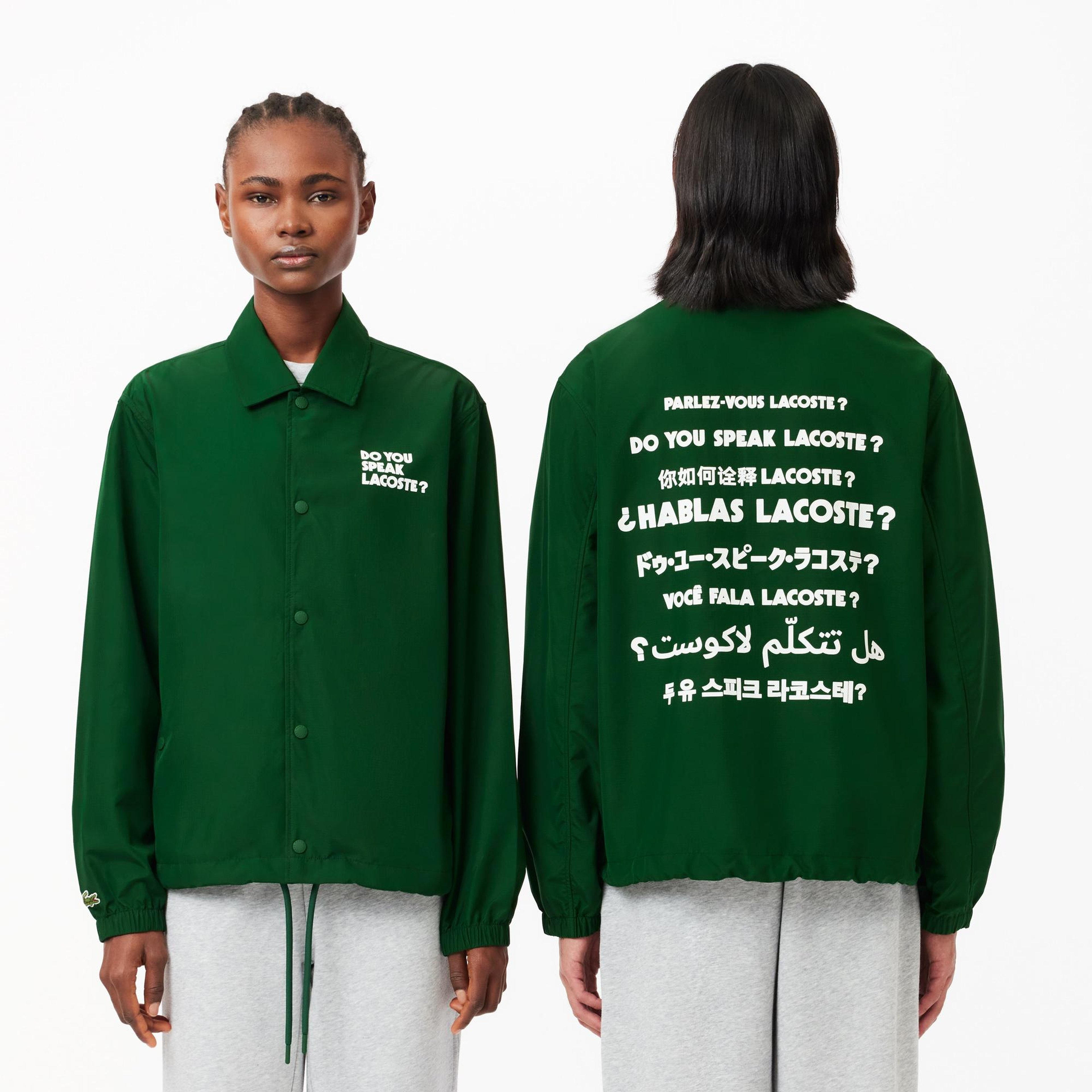 Unisex Polo Yaka Baskılı Yeşil Ceket