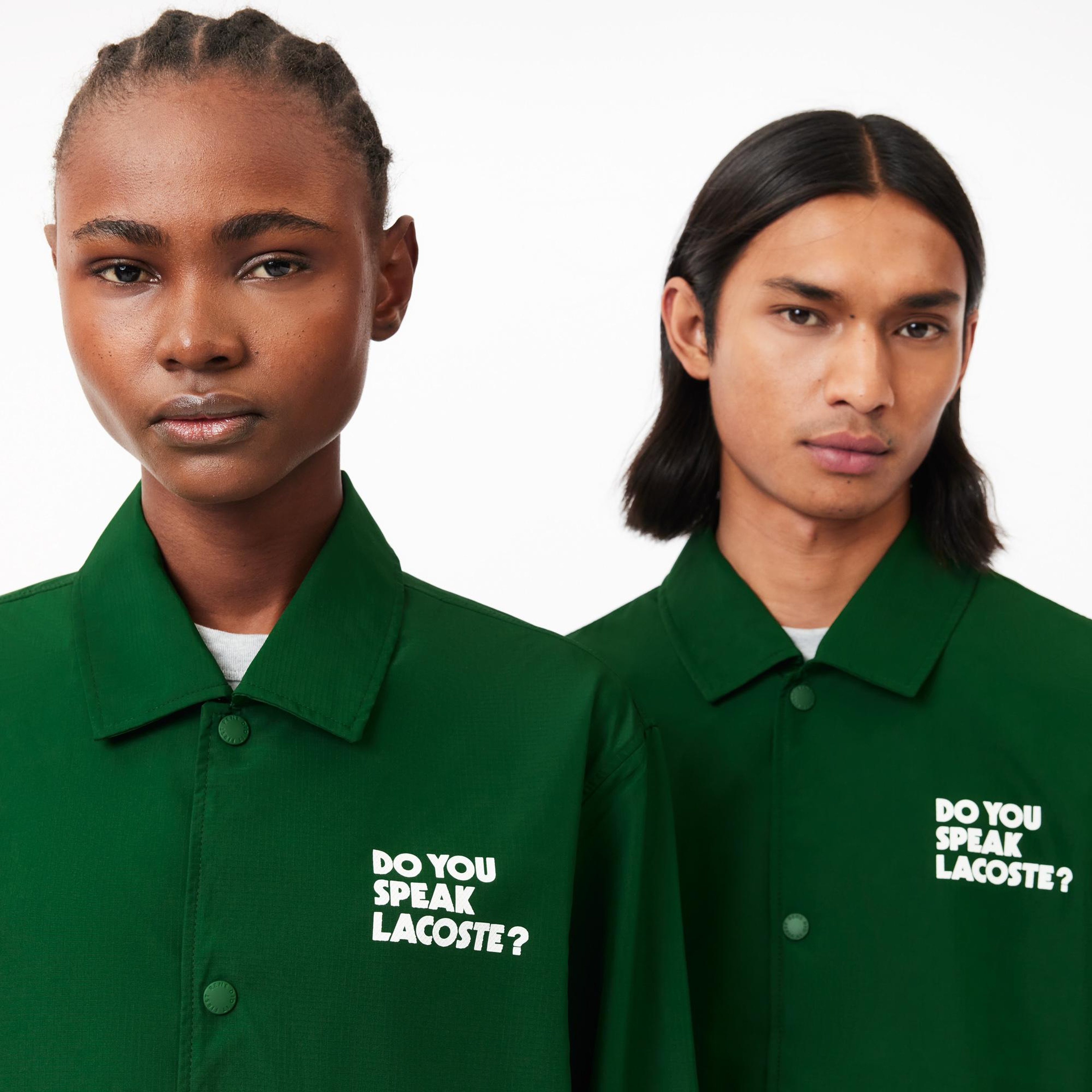 Unisex Polo Yaka Baskılı Yeşil Ceket