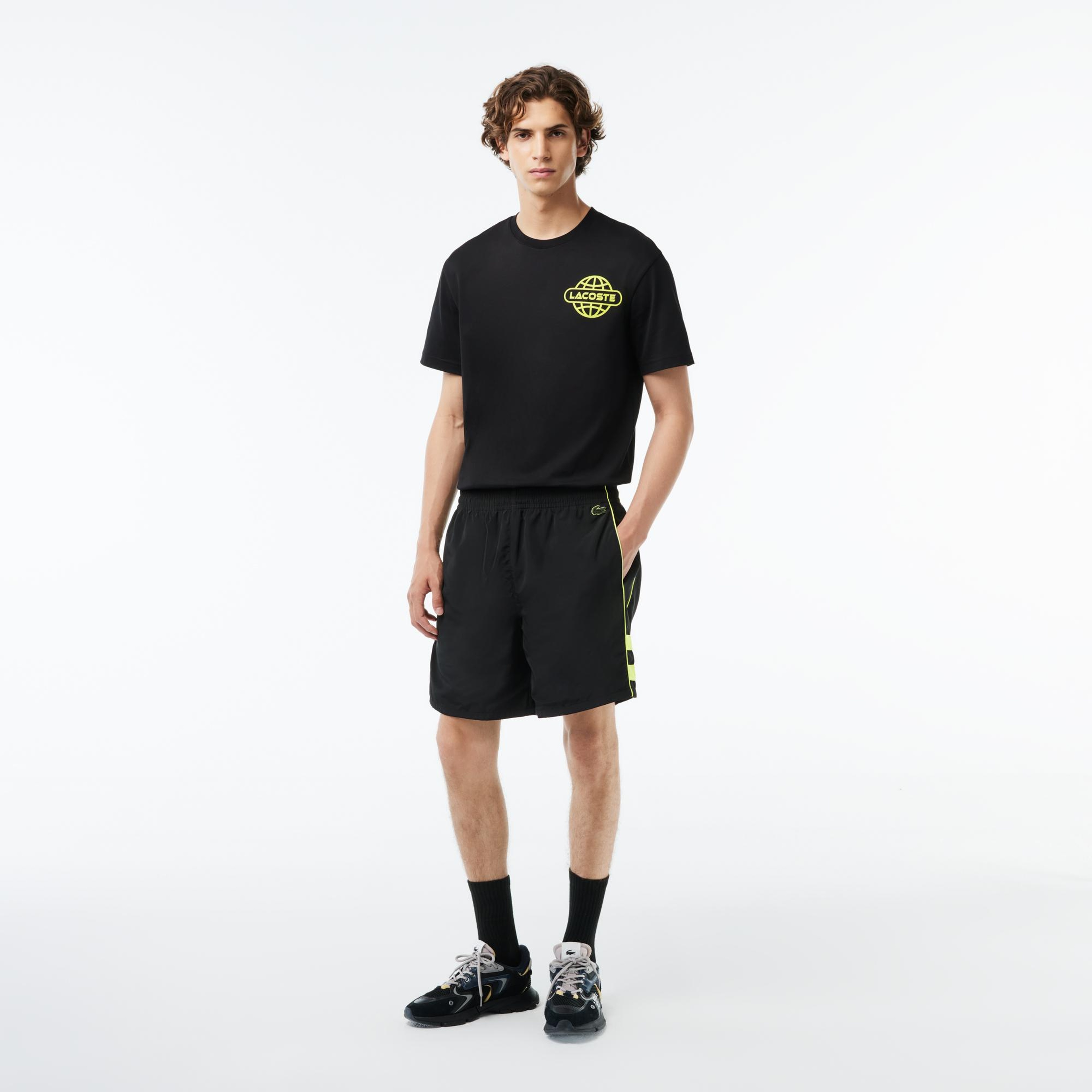 Erkek Relaxed Fit Baskılı Siyah Şort